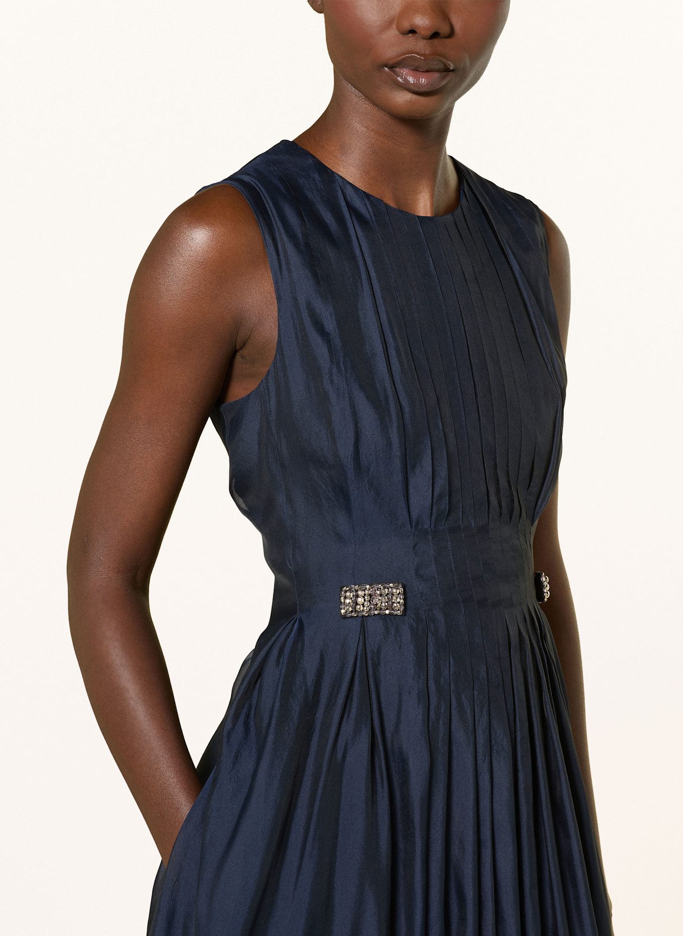 S Max Mara WALLY dress with silk and pleats: DARK BLUE