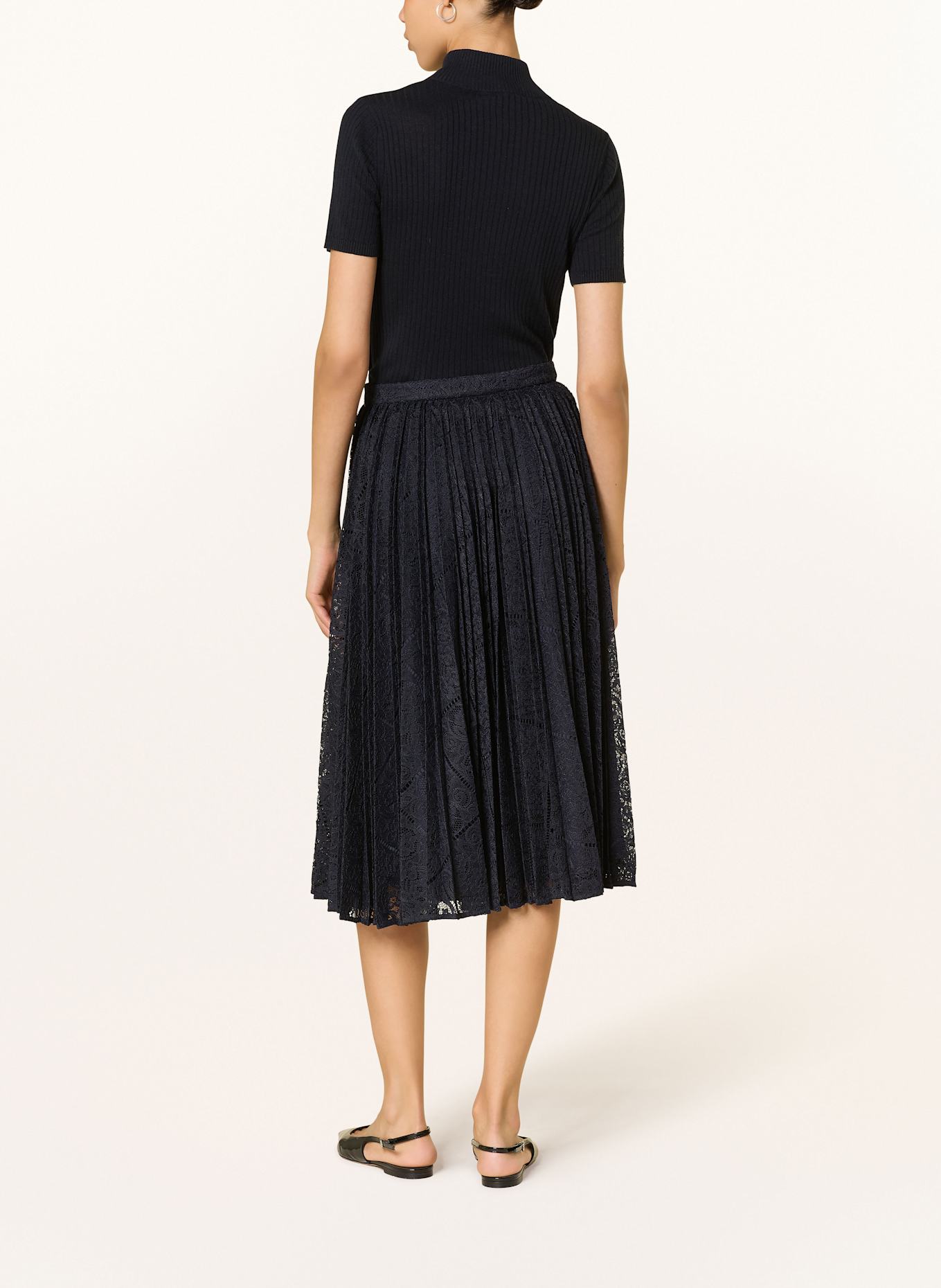 Max Mara STUDIO Spitzenrock LEANDRO mit Plissees: DUNKELBLAU