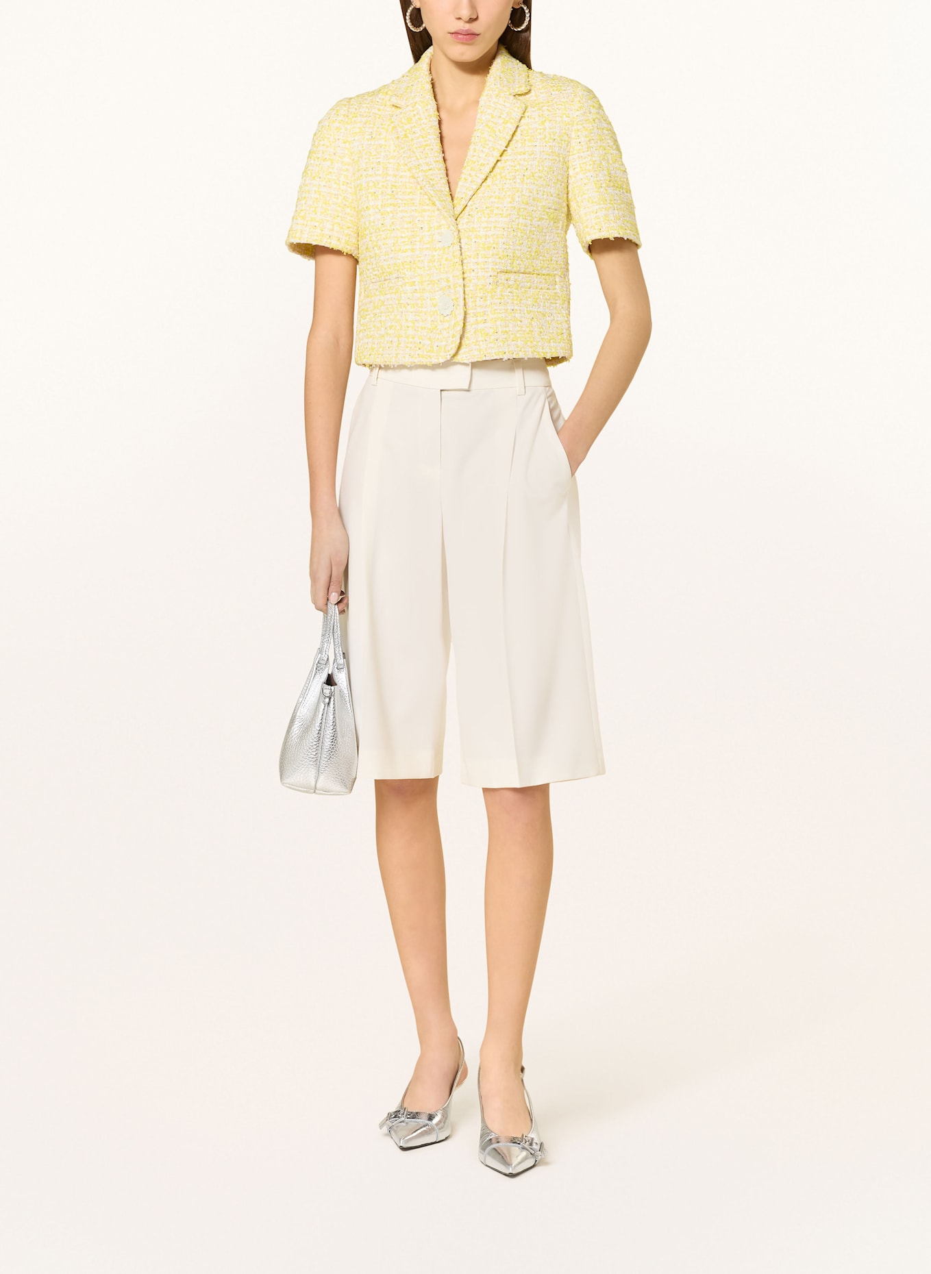 Rich & Royal Cropped-Blazer aus Tweed mit Pailletten: GELB / CREME / WEISS