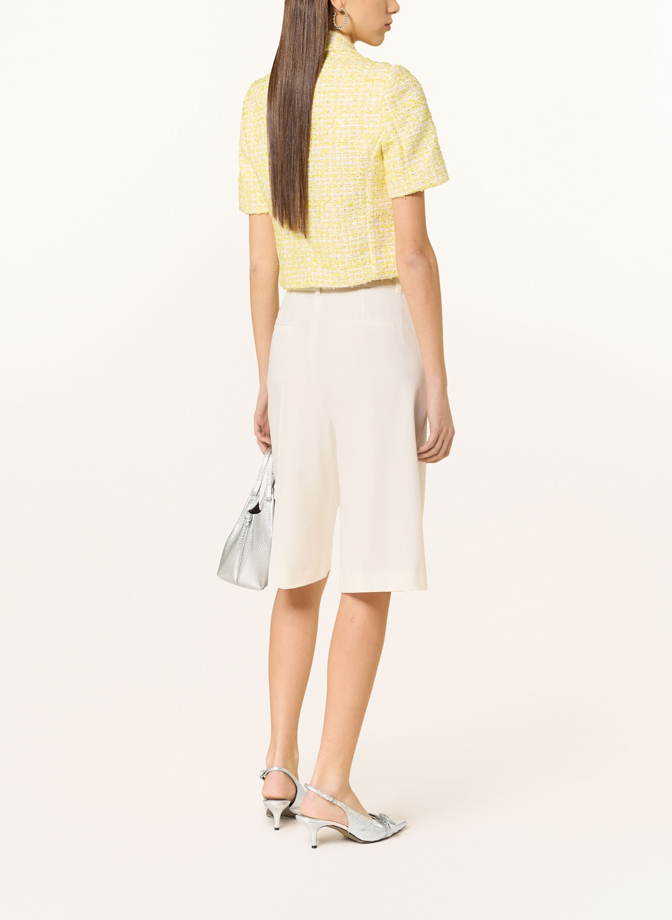 Rich & Royal Cropped-Blazer aus Tweed mit Pailletten: GELB / CREME / WEISS