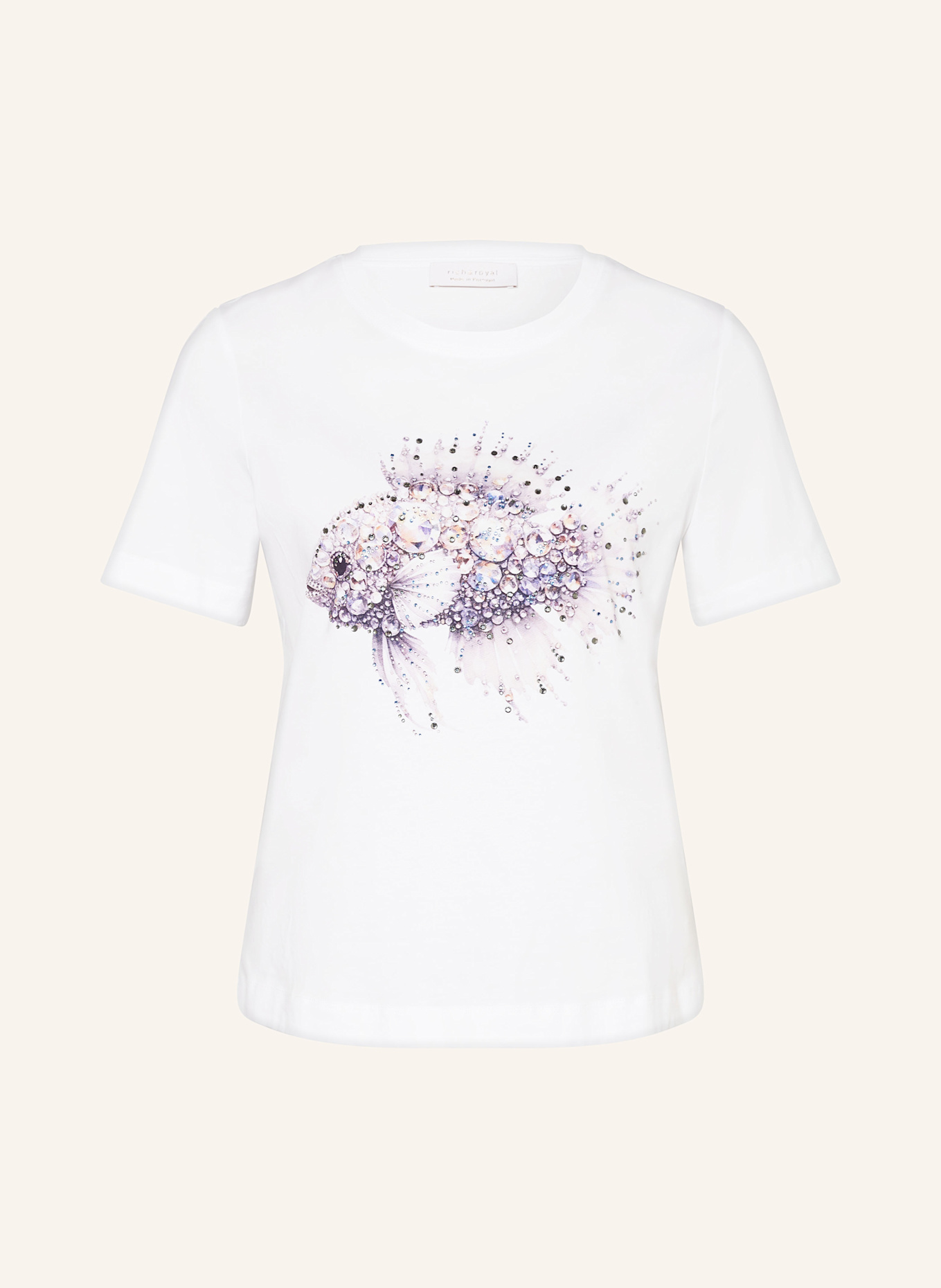 Rich & Royal T-Shirt mit Schmucksteinen: WEISS