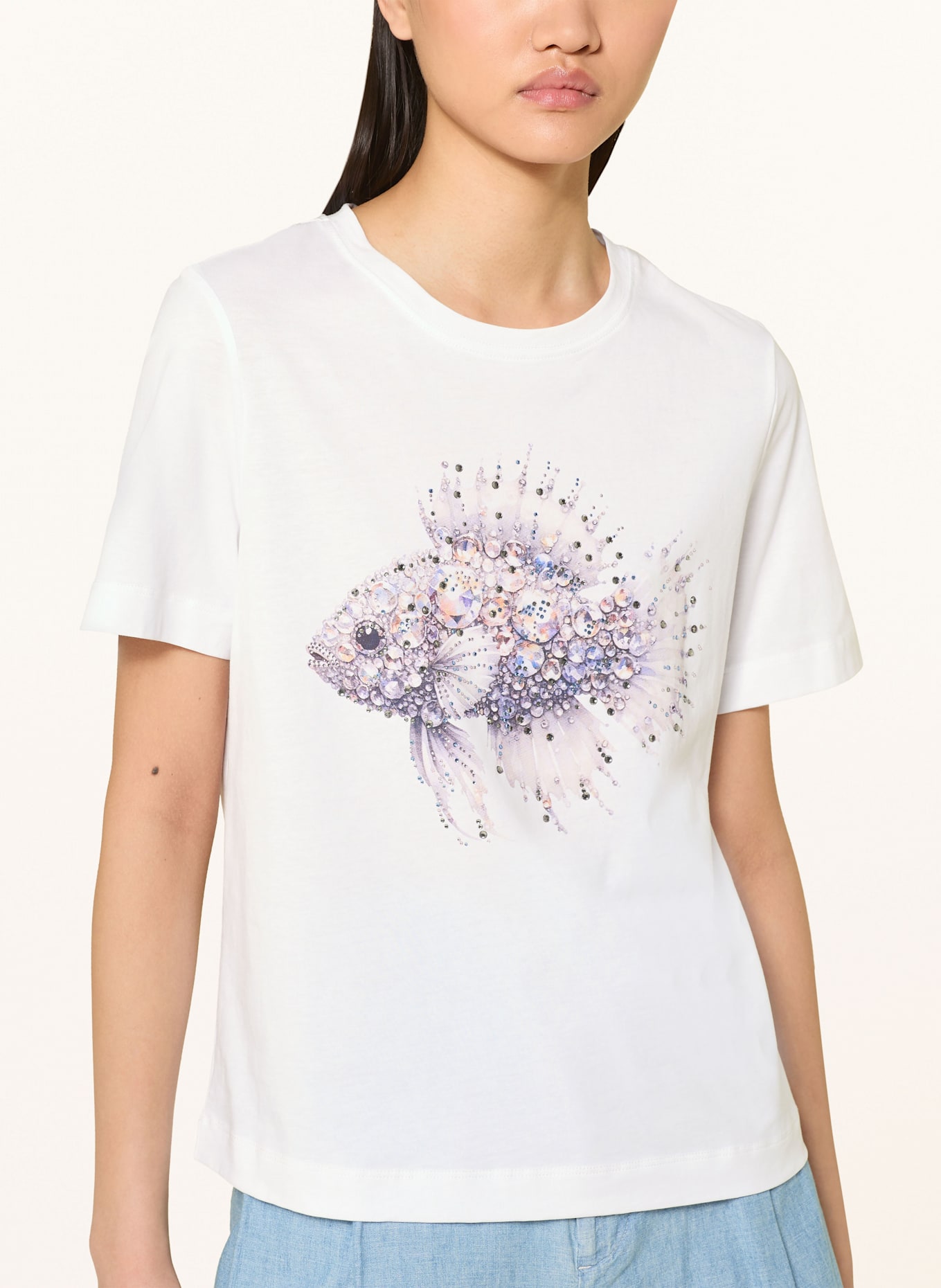 Rich & Royal T-Shirt mit Schmucksteinen: WEISS