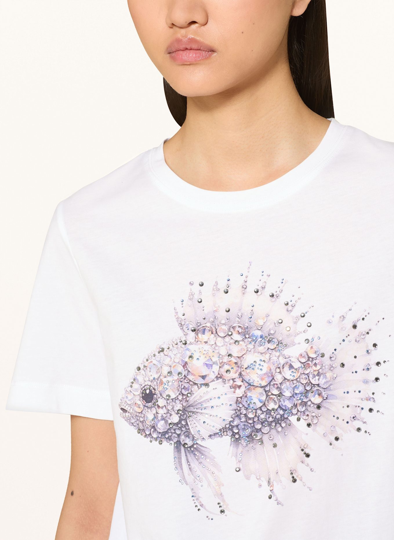 Rich & Royal T-Shirt mit Schmucksteinen: WEISS