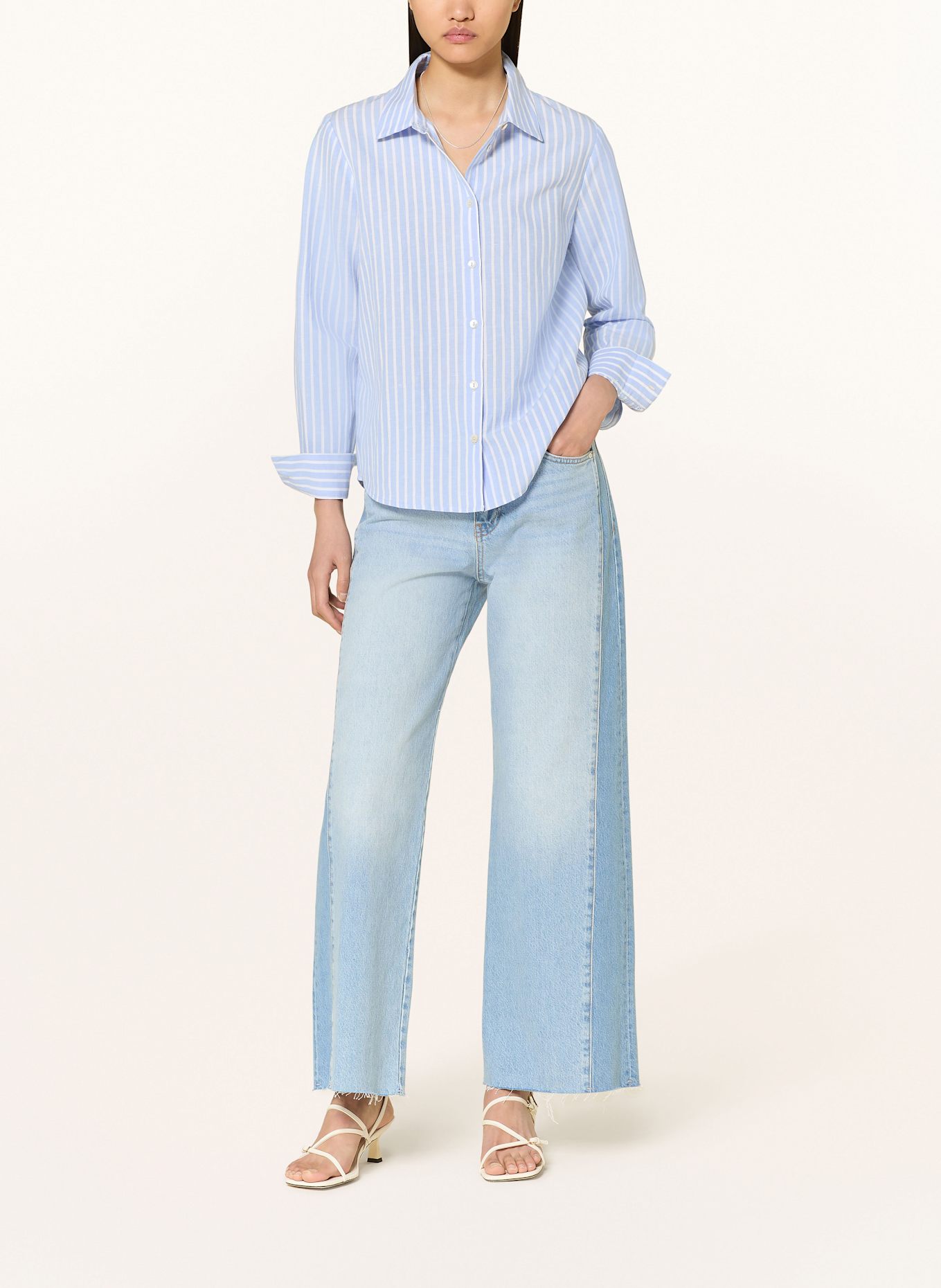 Rich & Royal Sukienka koszulowa z lnem: JASNONIEBIESKI / BIAŁY