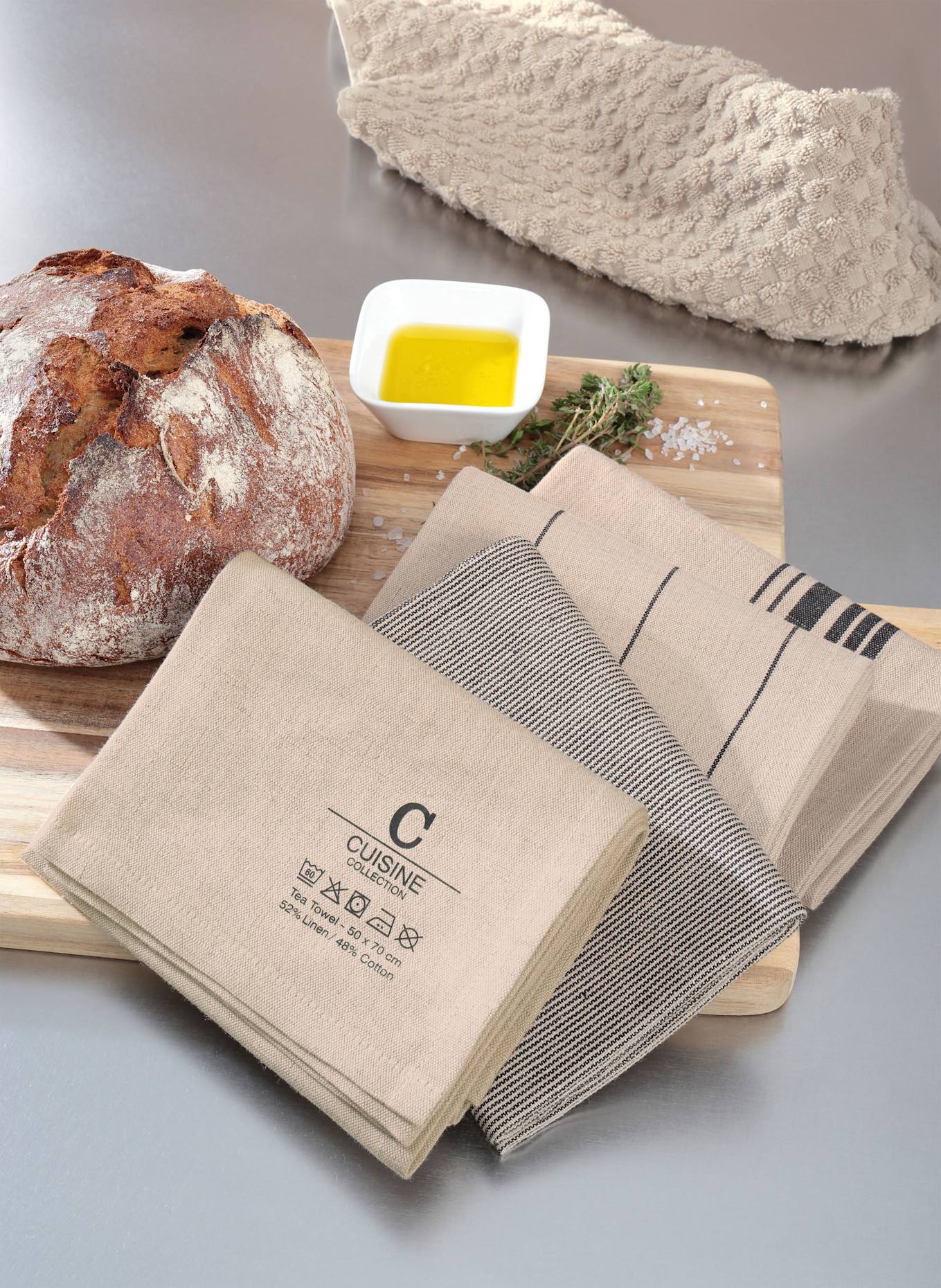 Cawö Torchon CUISINE NATURE avec lin: BEIGE