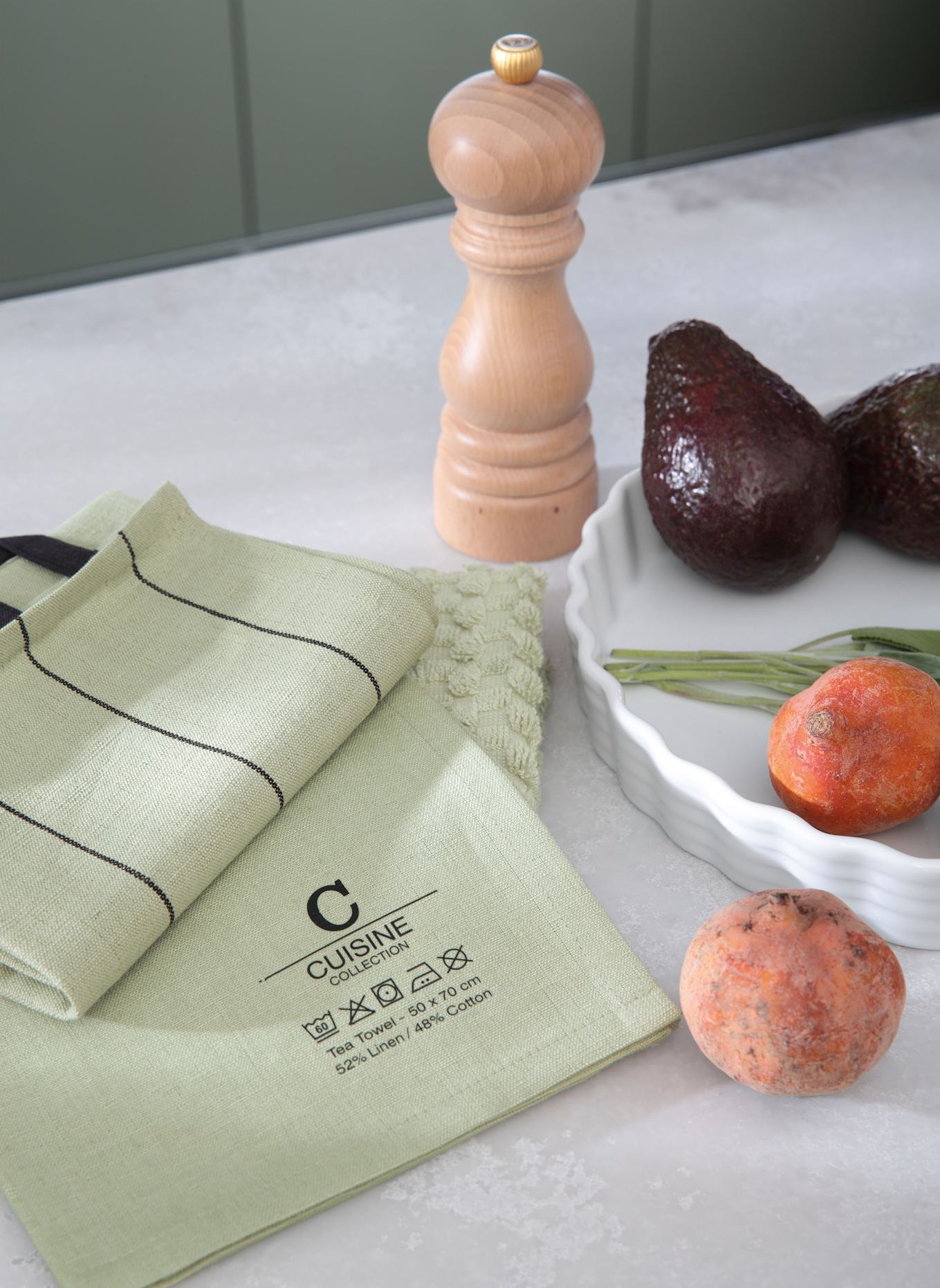 Cawö Torchon CUISINE NATURE avec lin: VERT CLAIR