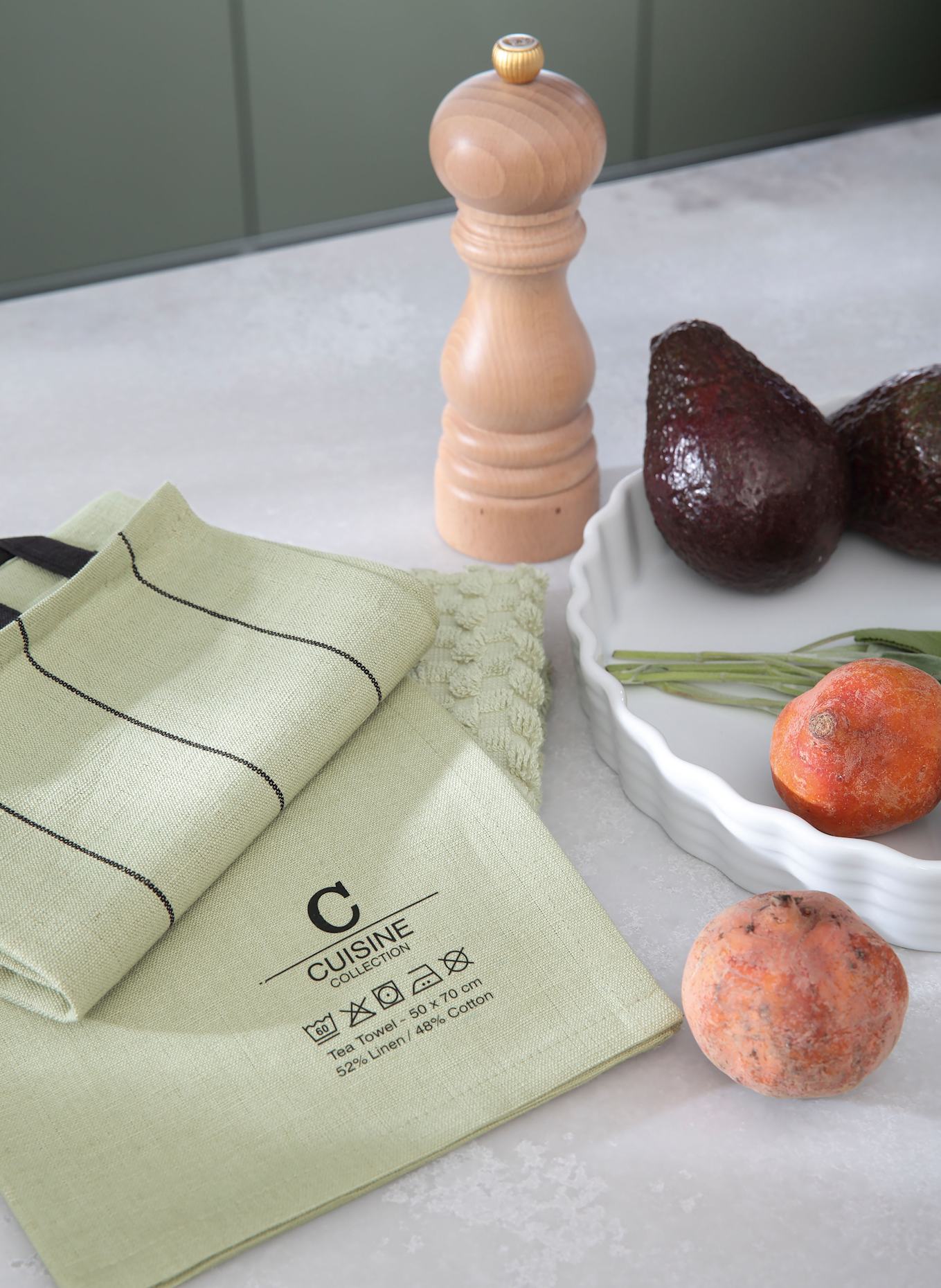 Cawö Torchon CUISINE NATURE avec lin: VERT CLAIR / NOIR