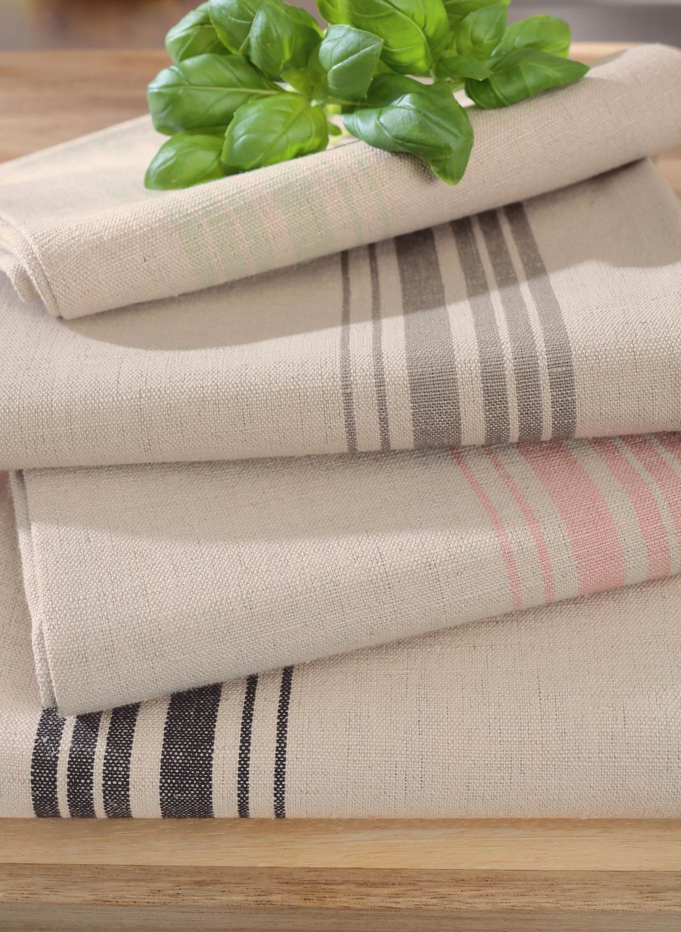 Cawö Torchon avec lin: BEIGE / NOIR