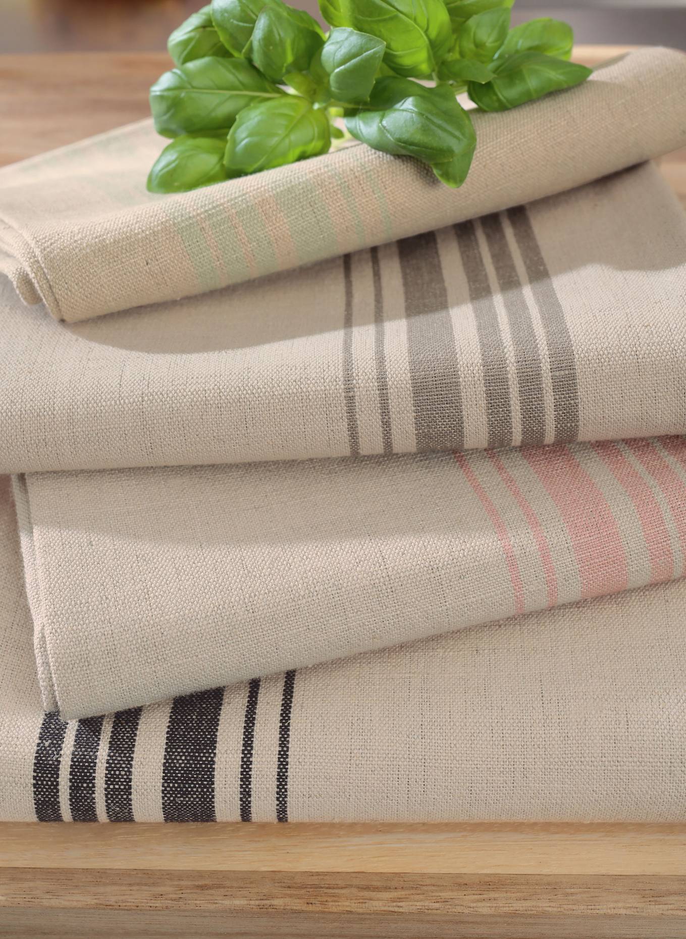 Cawö Torchon avec lin: BEIGE / MENTHE