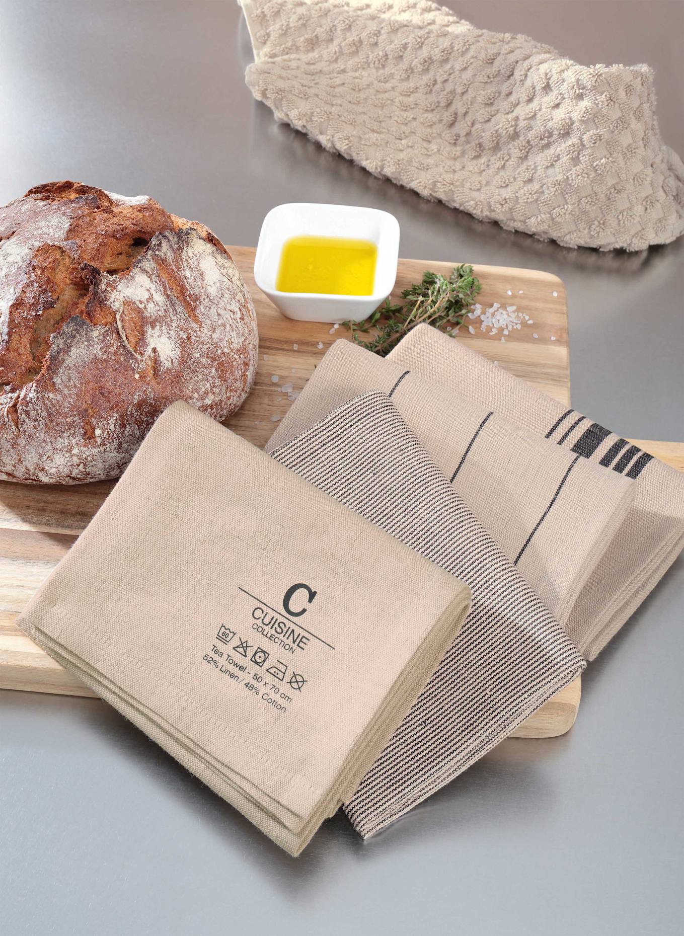 Cawö Torchon CUISINE NATURE avec lin: BEIGE / NOIR