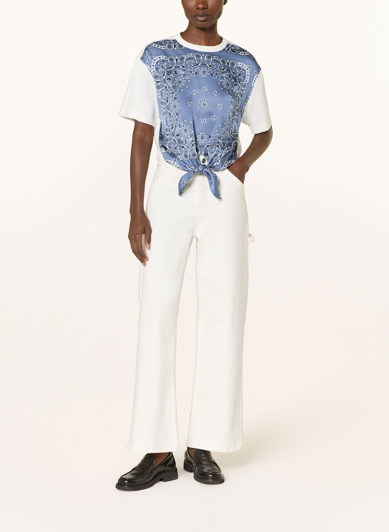 maje T-Shirt im Materialmix: BLAU/ WEISS