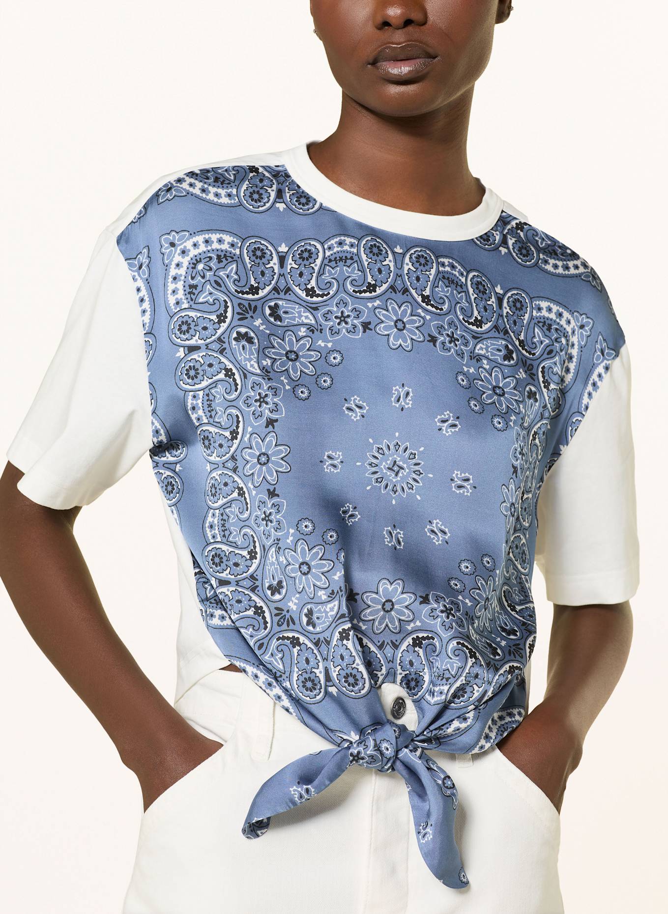 maje T-Shirt im Materialmix: BLAU/ WEISS