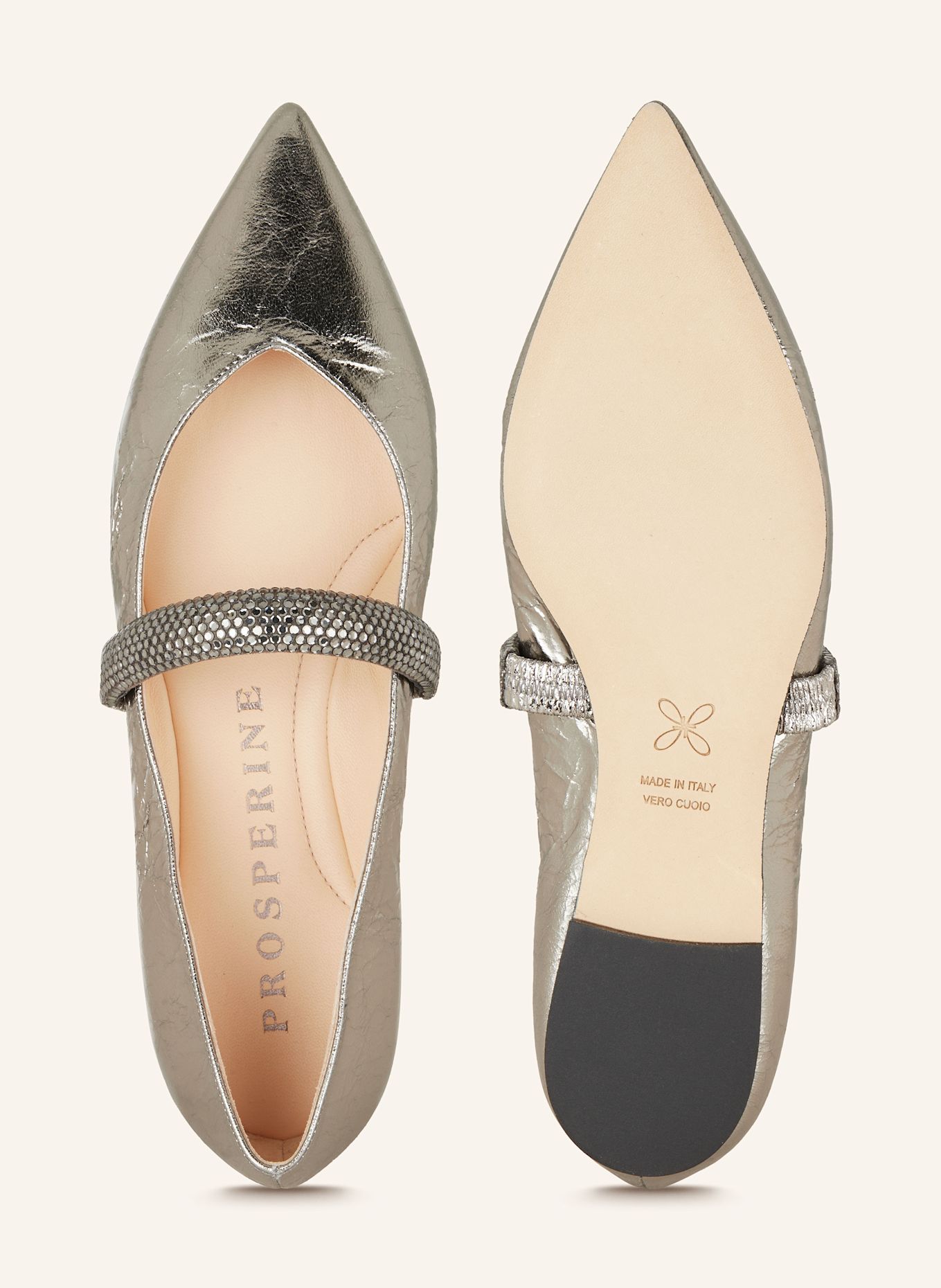 PROSPERINE Mary Jane ballet flats with decorative gems: SILVER