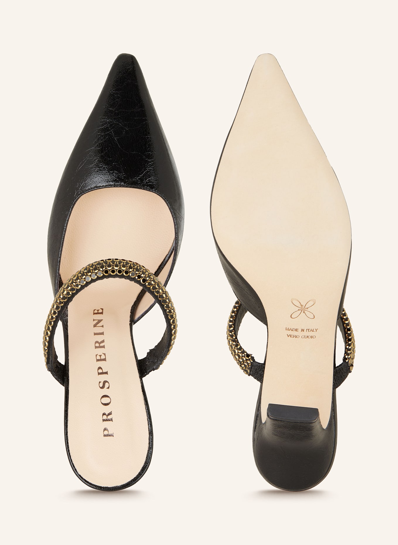 PROSPERINE Lack-Mules mit Schmucksteinen: SCHWARZ