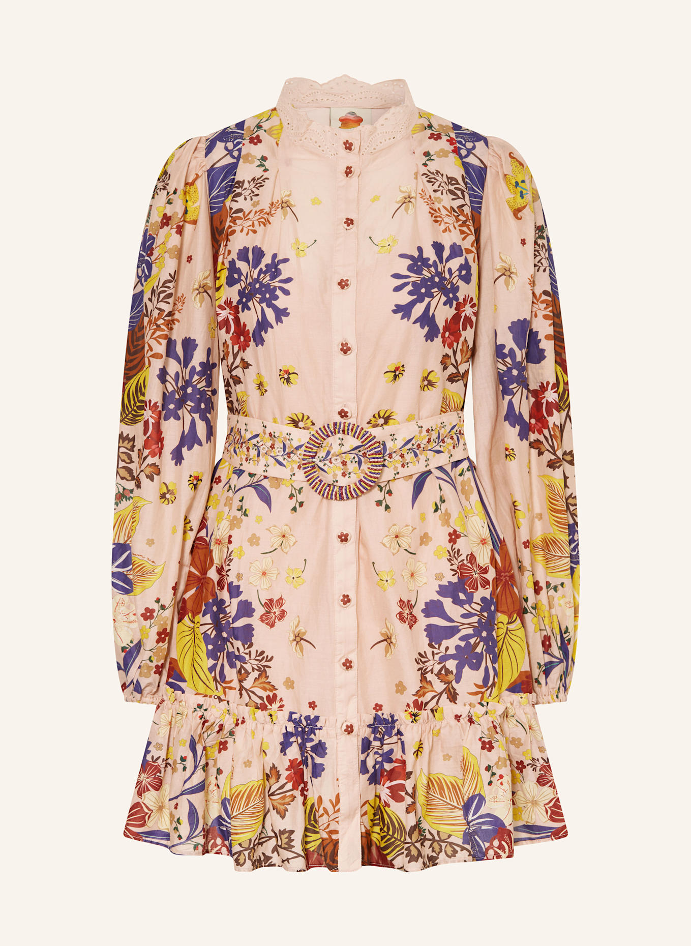 FARM RIO Kleid BEAUTY BOUQUET mit Rüschen: ROSÉGOLD / DUNKELGELB / DUNKELBLAU