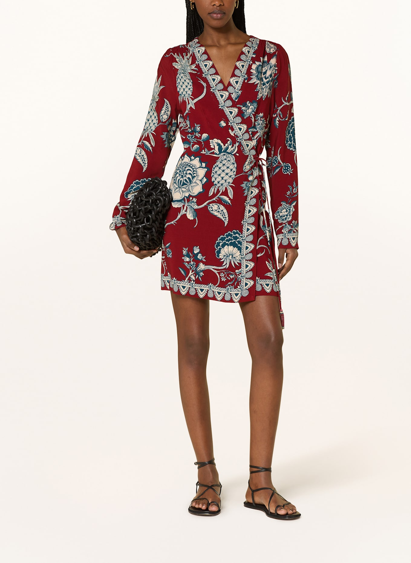 FARM RIO Wrap dress TROPICAL LANDING: DARK RED / DARK BLUE / CREAM