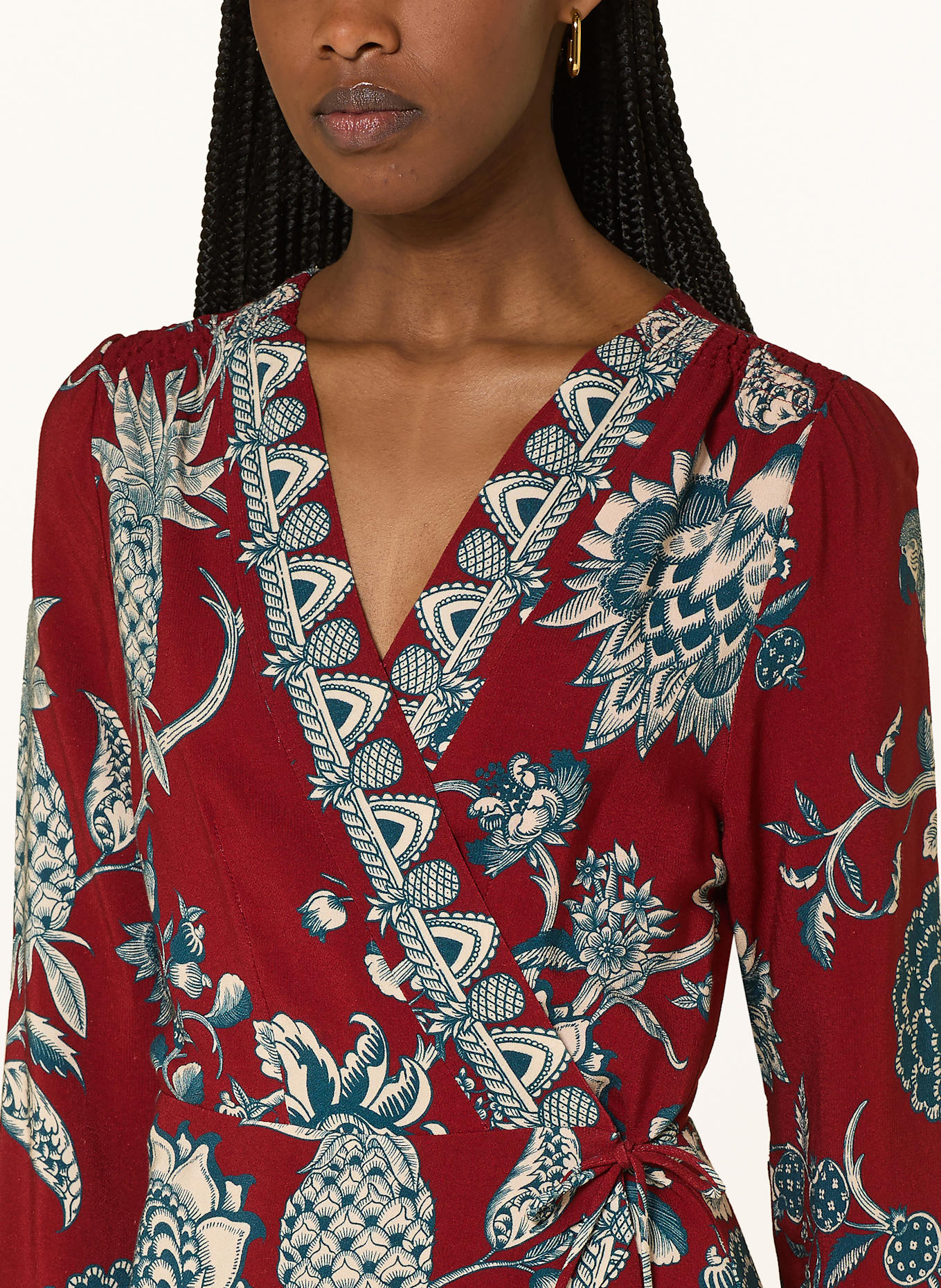 FARM RIO Wrap dress TROPICAL LANDING: DARK RED / DARK BLUE / CREAM