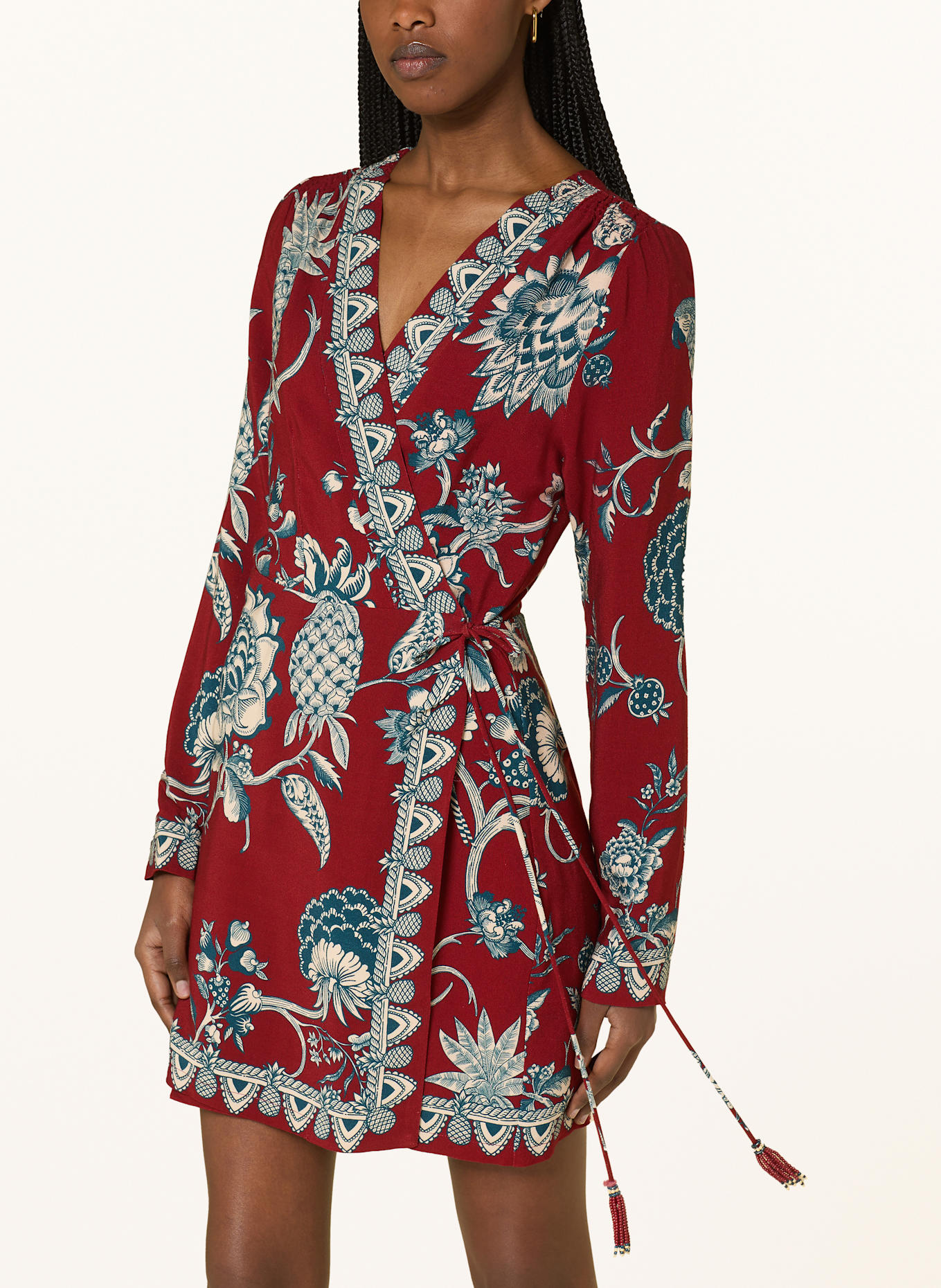 FARM RIO Wrap dress TROPICAL LANDING: DARK RED / DARK BLUE / CREAM