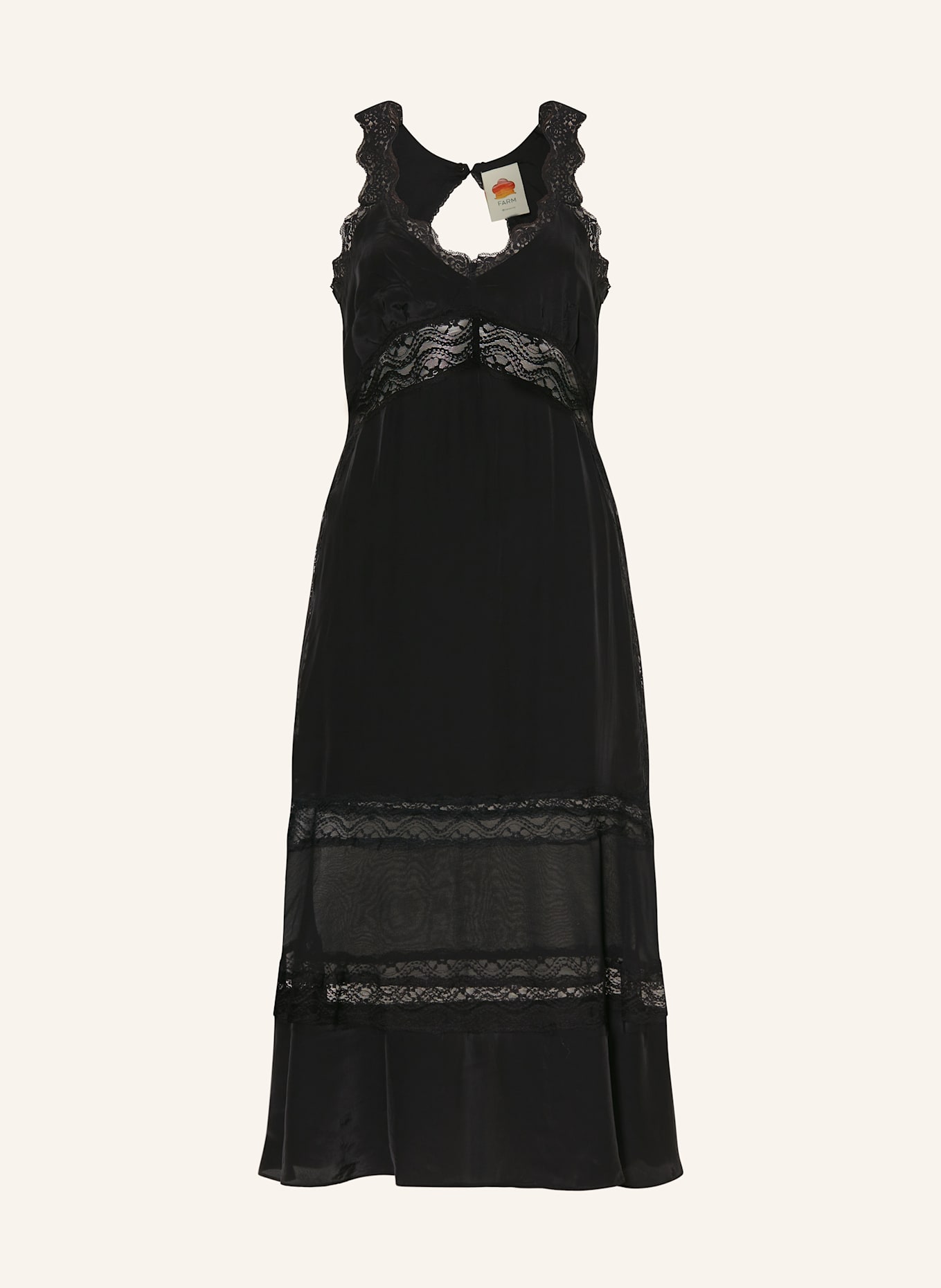 FARM RIO Satinkleid mit Spitze und Cut-out: SCHWARZ