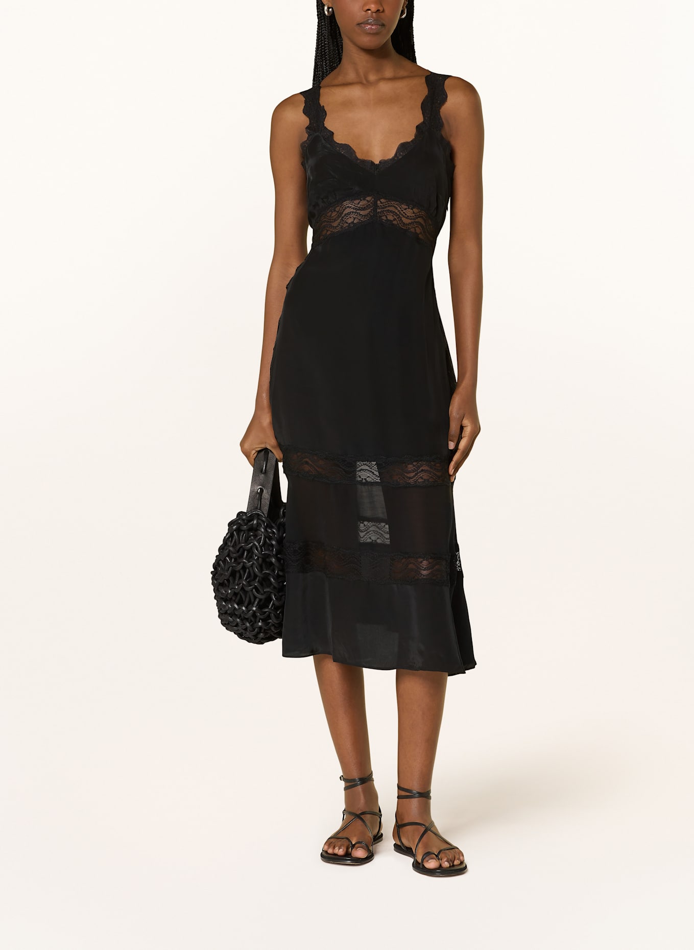 FARM RIO Satinkleid mit Spitze und Cut-out: SCHWARZ