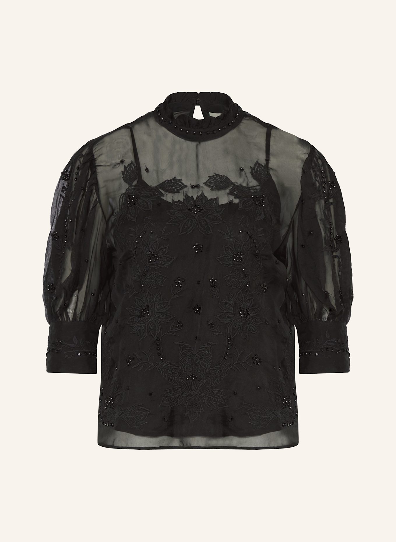 FARM RIO Blusenshirt mit Schmuckperlen: SCHWARZ