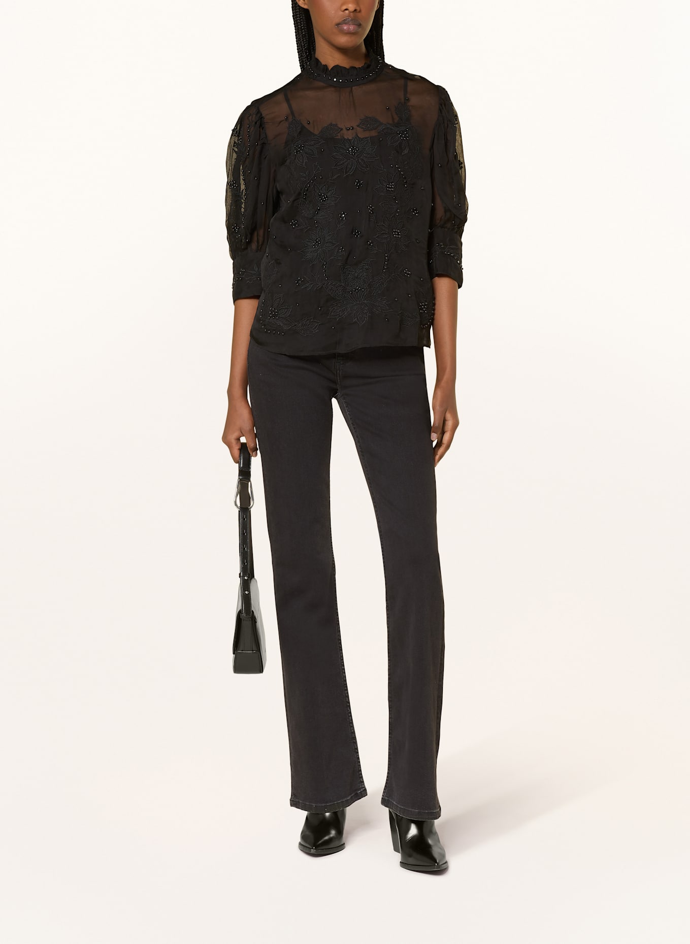 FARM RIO Blusenshirt mit Schmuckperlen: SCHWARZ