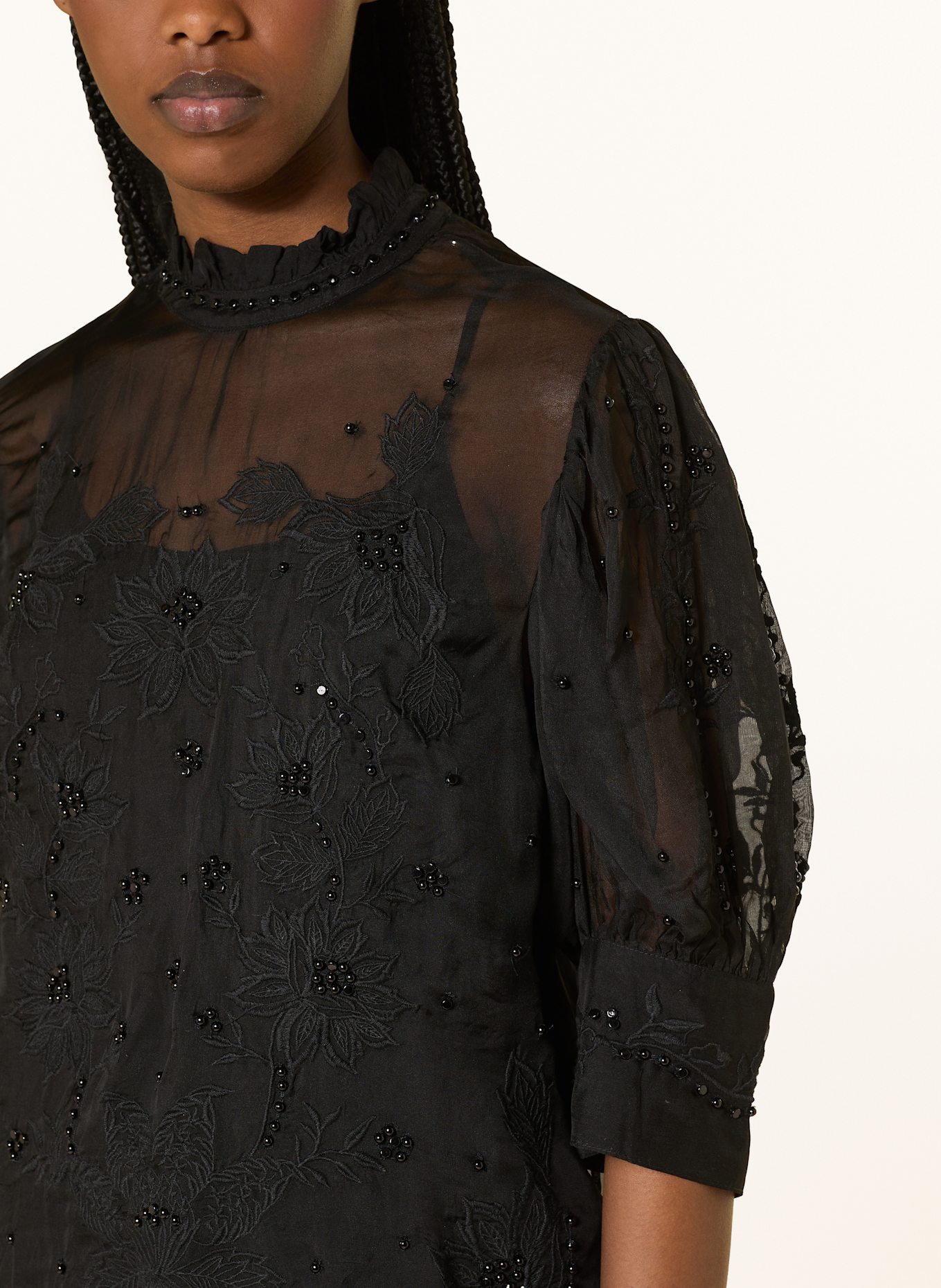 FARM RIO Blusenshirt mit Schmuckperlen: SCHWARZ