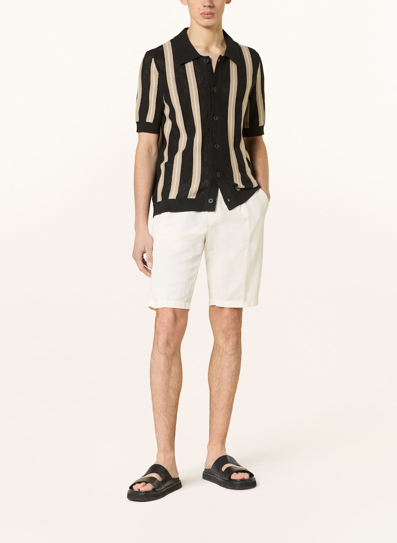 Marc O'Polo Strickhemd Regular Fit: SCHWARZ / BEIGE