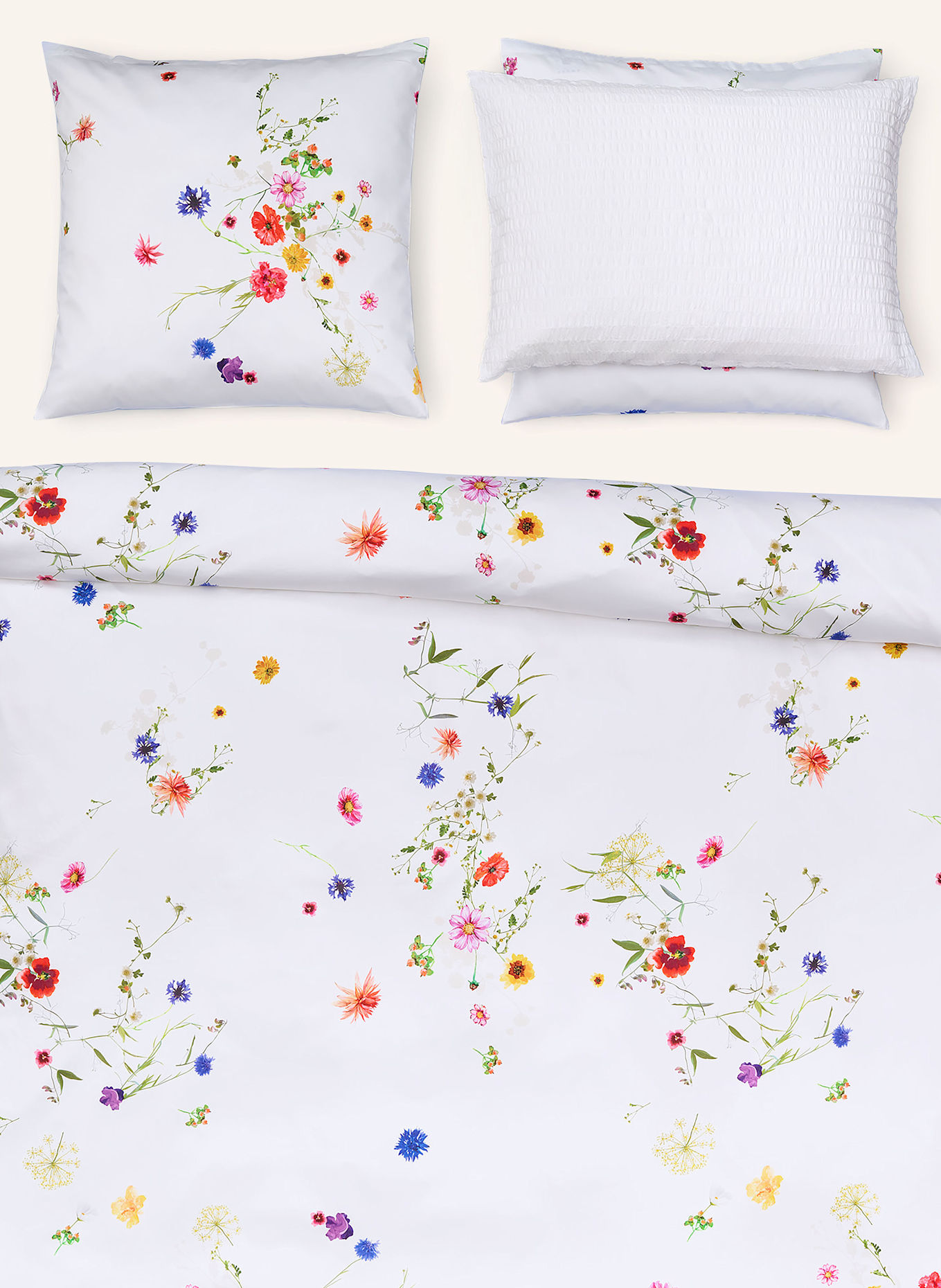 Christian Fischbacher Bettwäsche FLEURS VOLANTES: WEISS / ORANGE / GRÜN