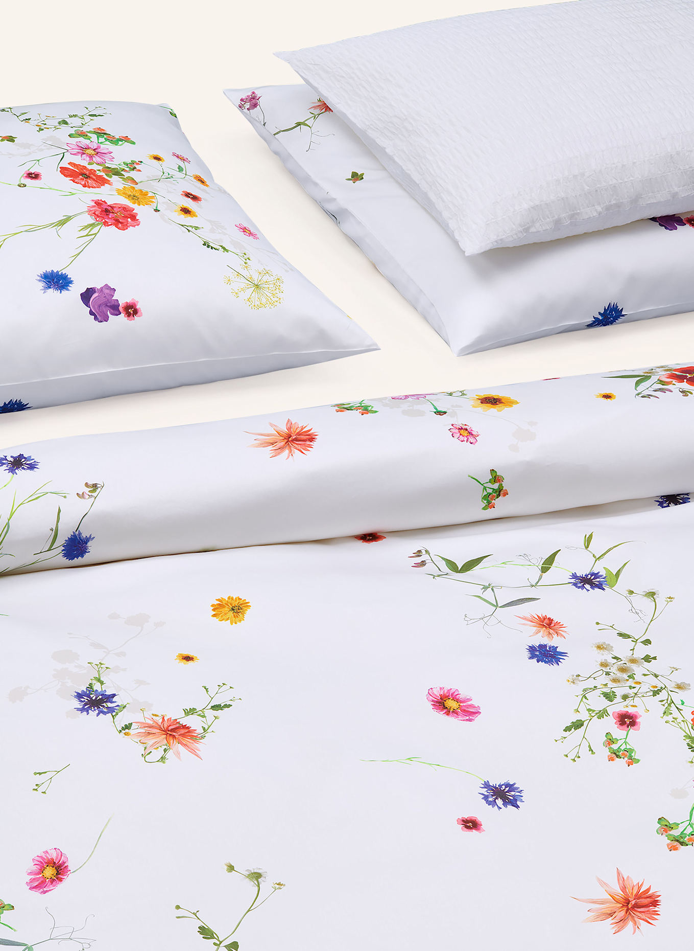 Christian Fischbacher Bettwäsche FLEURS VOLANTES: WEISS / ORANGE / GRÜN