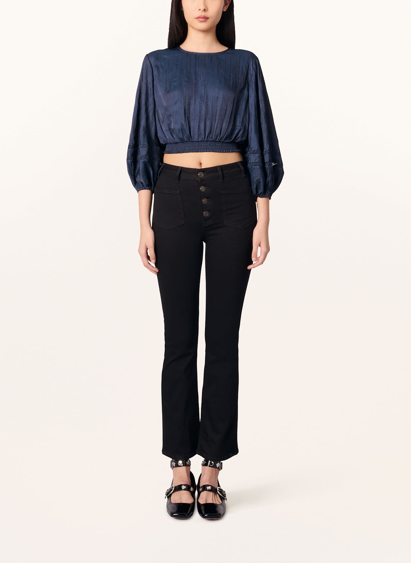 maje Cropped-Blusenshirt mit 3/4-Arm und Cut-out: DUNKELBLAU