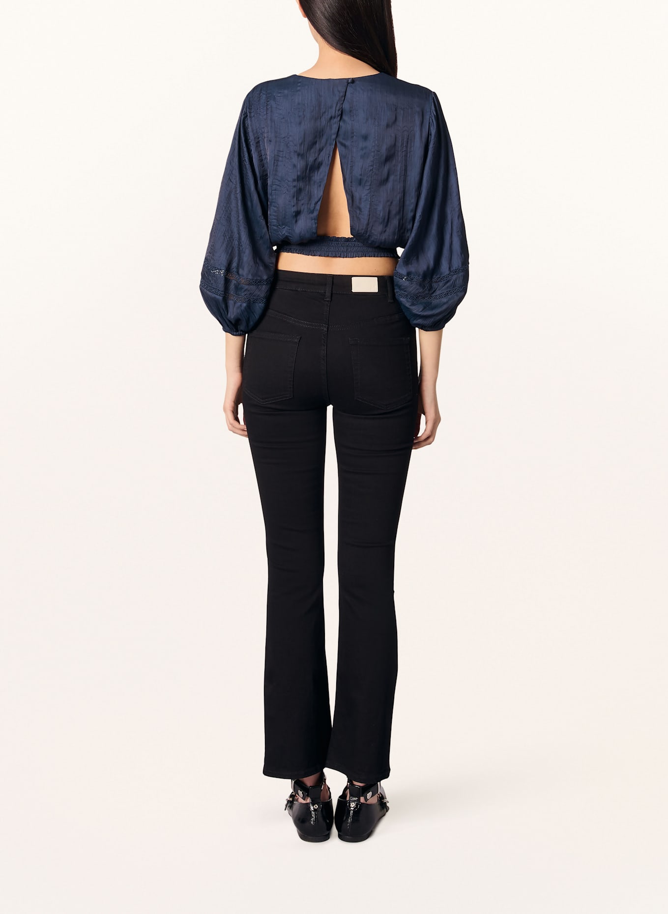maje Cropped-Blusenshirt mit 3/4-Arm und Cut-out: DUNKELBLAU