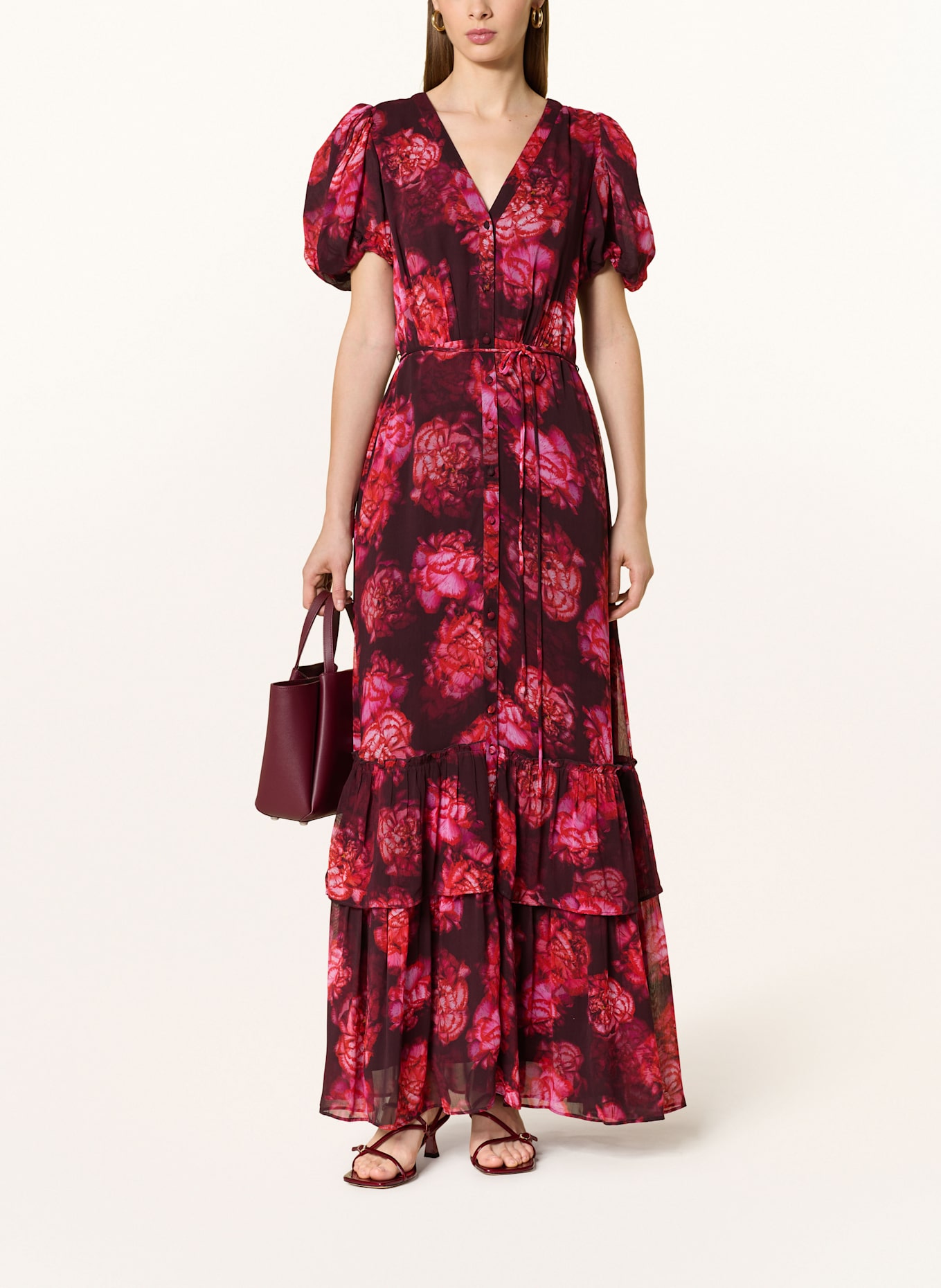 Phase Eight AMARIS dress with ruffles: DARK RED/ RED