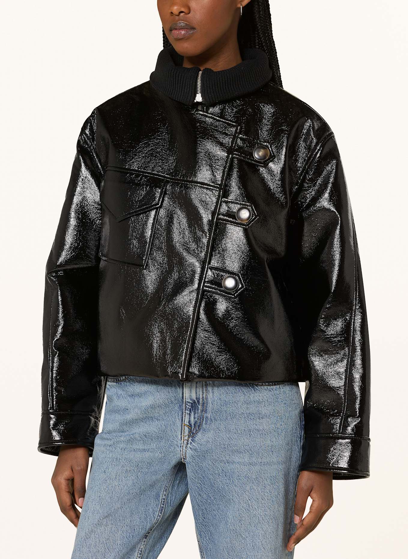 ba&sh Bunda MORINA v koženém vzhledu: ČERNÁ