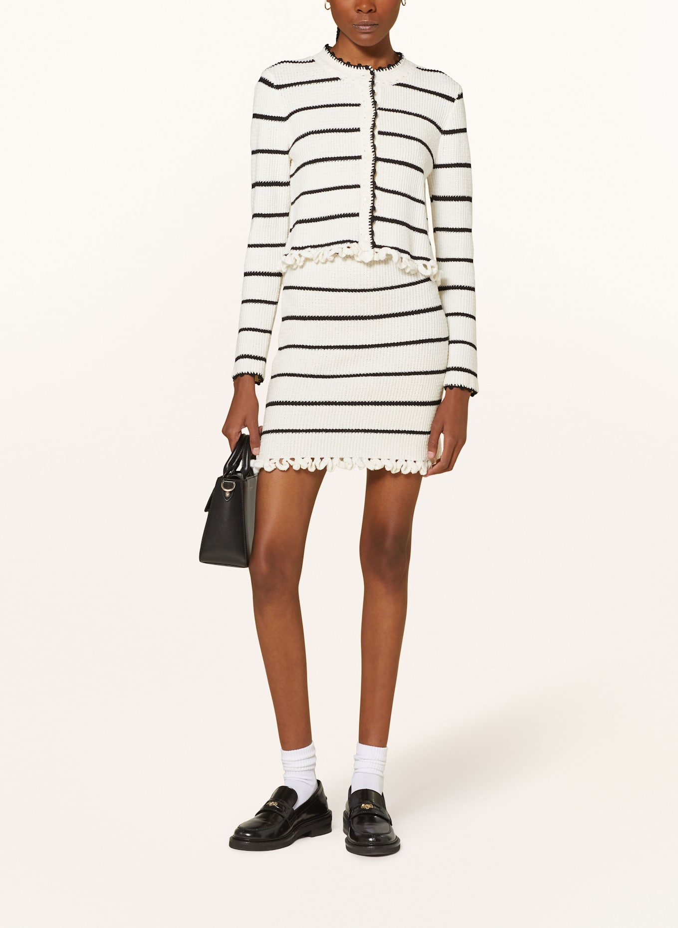 CLAUDIE PIERLOT Strickrock: ECRU/ SCHWARZ