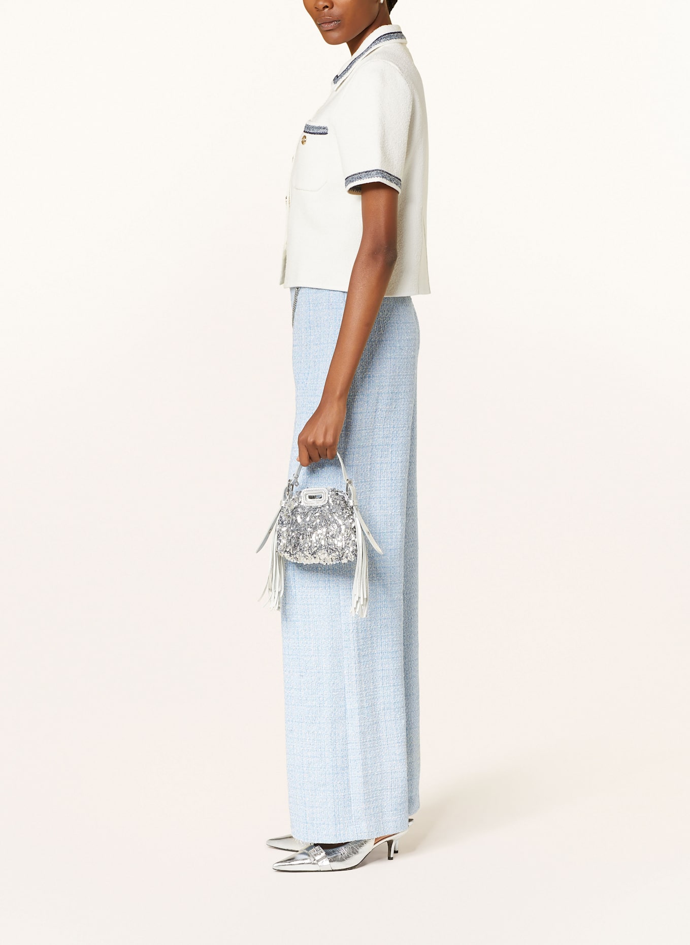 maje Marlenehose aus Tweed: HELLBLAU/ ECRU/ MINT