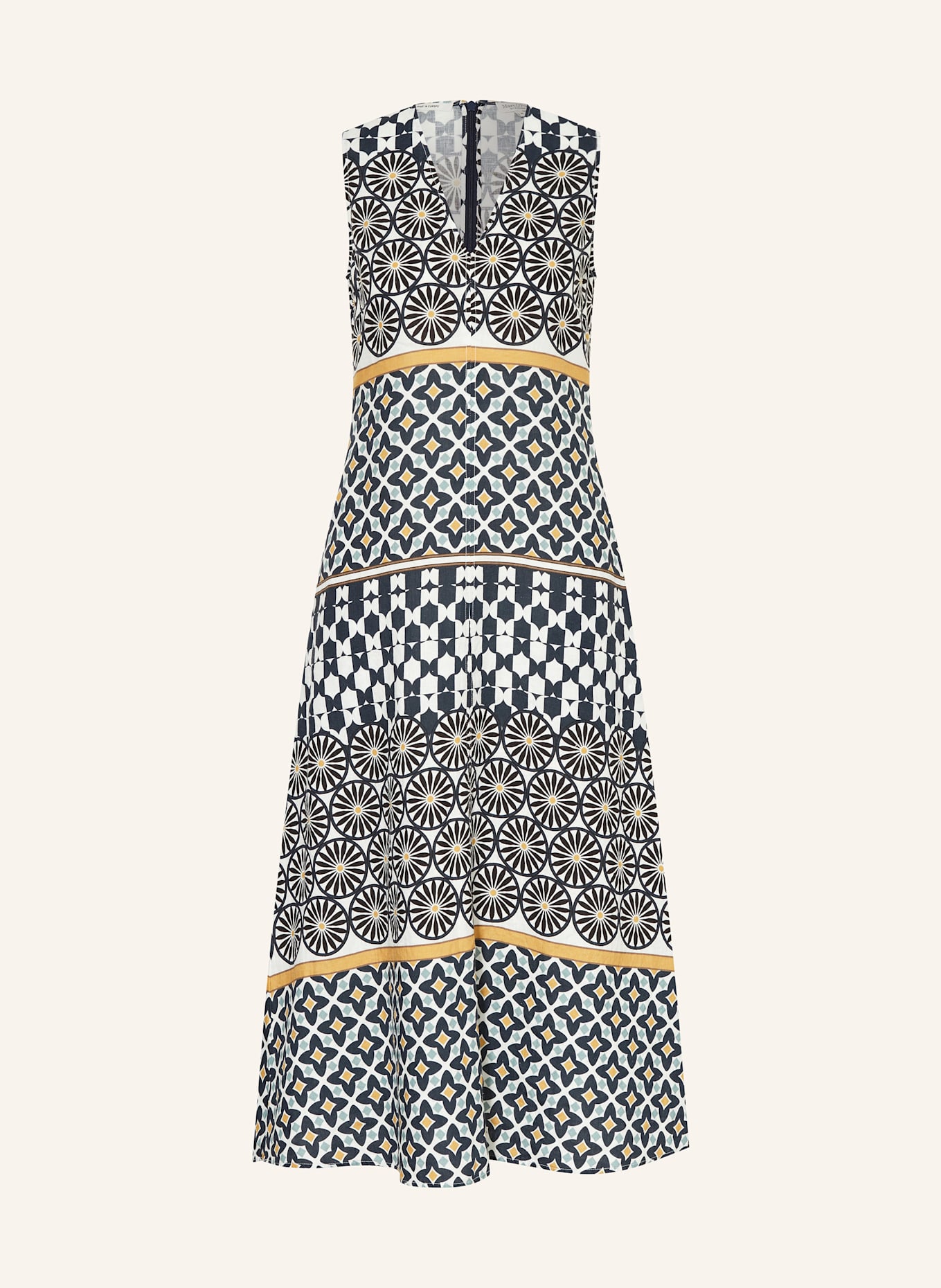 Marc O'Polo Leinenkleid: WEISS/ DUNKELBLAU/ DUNKELGELB