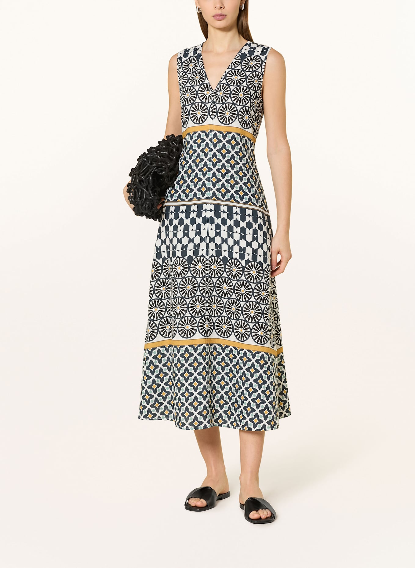 Marc O'Polo Leinenkleid: WEISS/ DUNKELBLAU/ DUNKELGELB