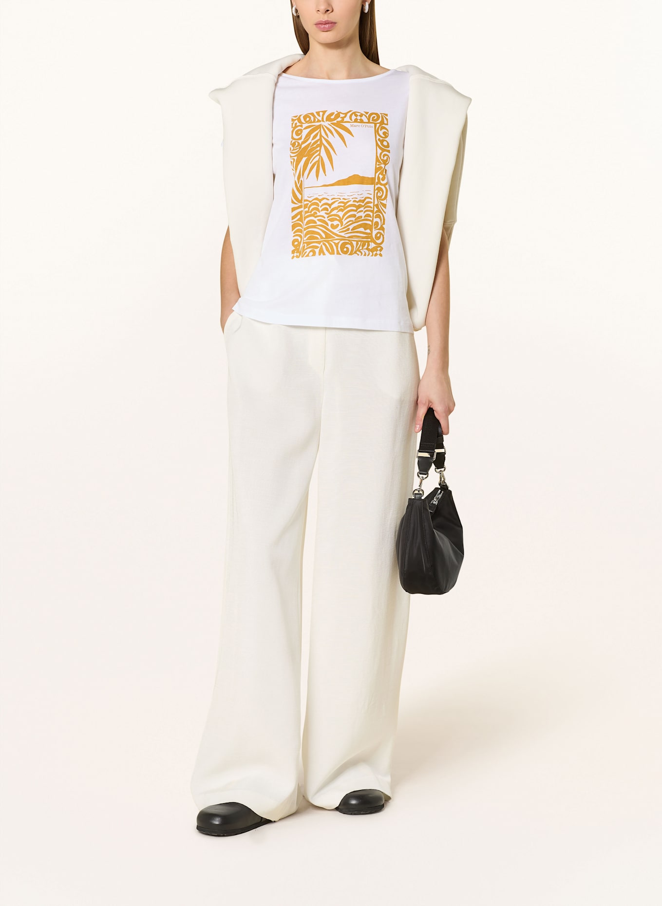 Marc O'Polo Tričko: BÍLÁ / TMAVĚ ŽLUTÁ