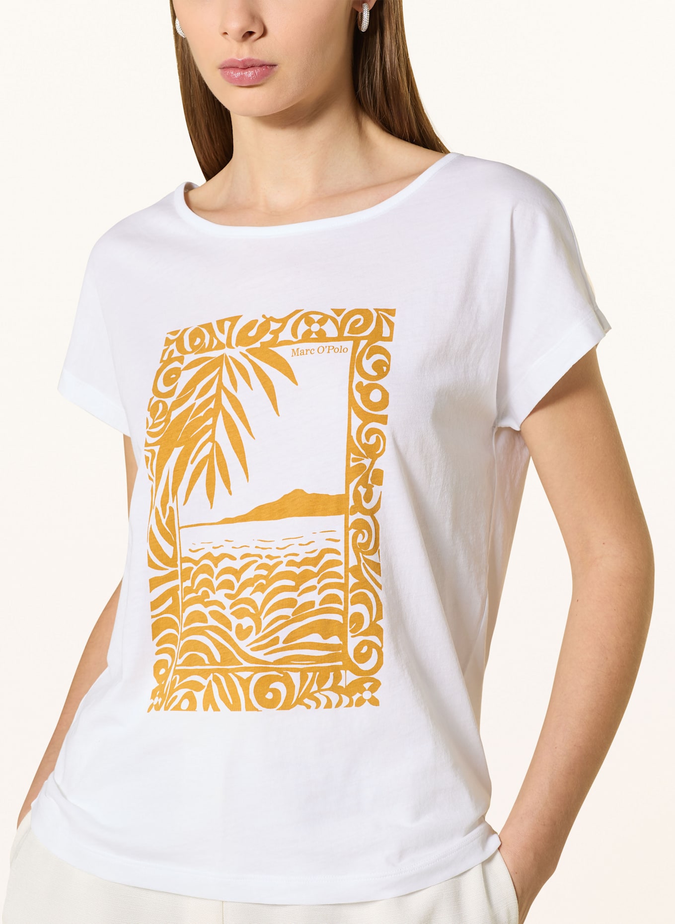 Marc O'Polo Tričko: BÍLÁ / TMAVĚ ŽLUTÁ