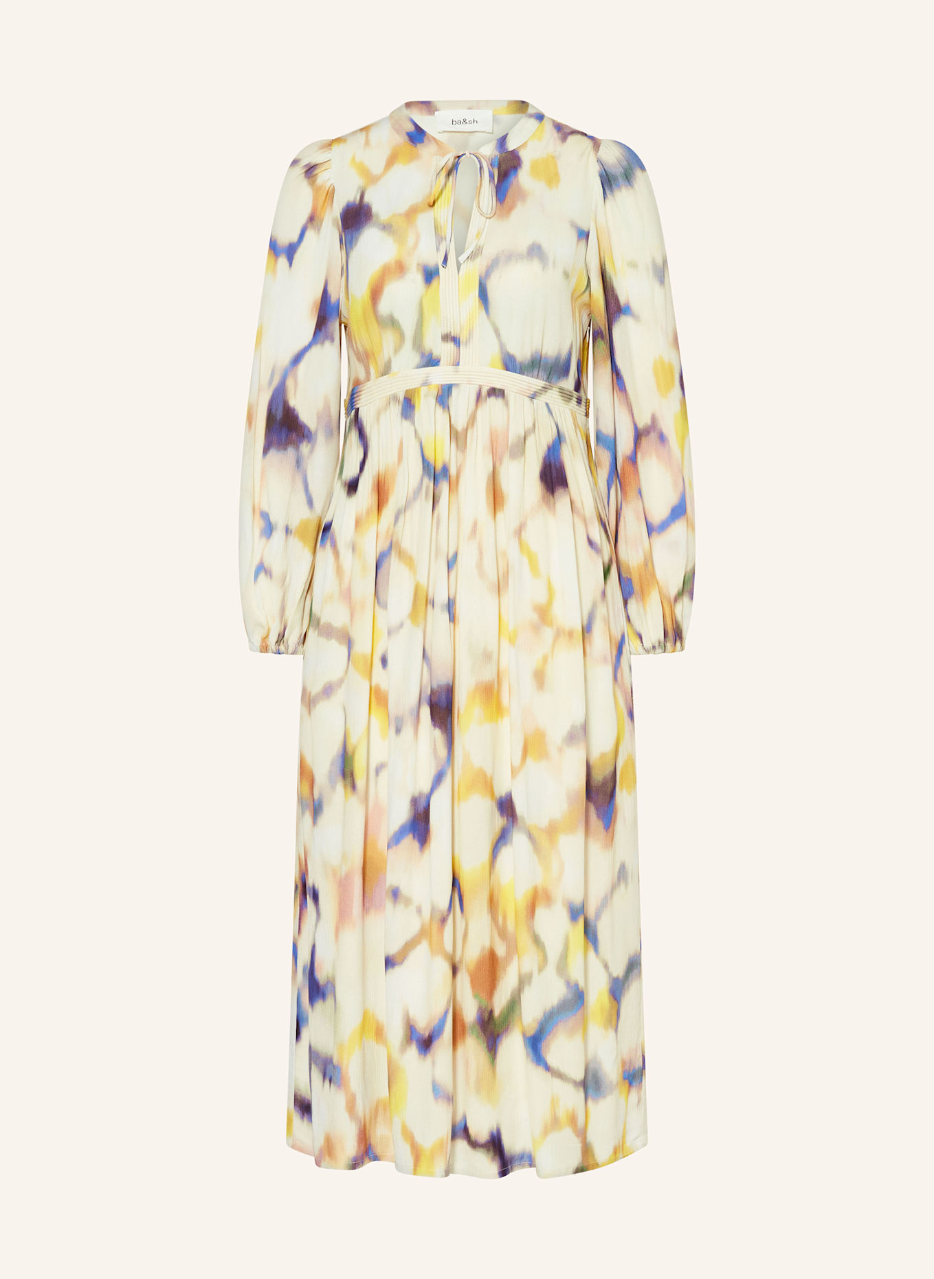 ba&sh Mušelínové šaty FLORIA: TMAVĚ MODRÁ / ŽLUTÁ / REŽNÁ