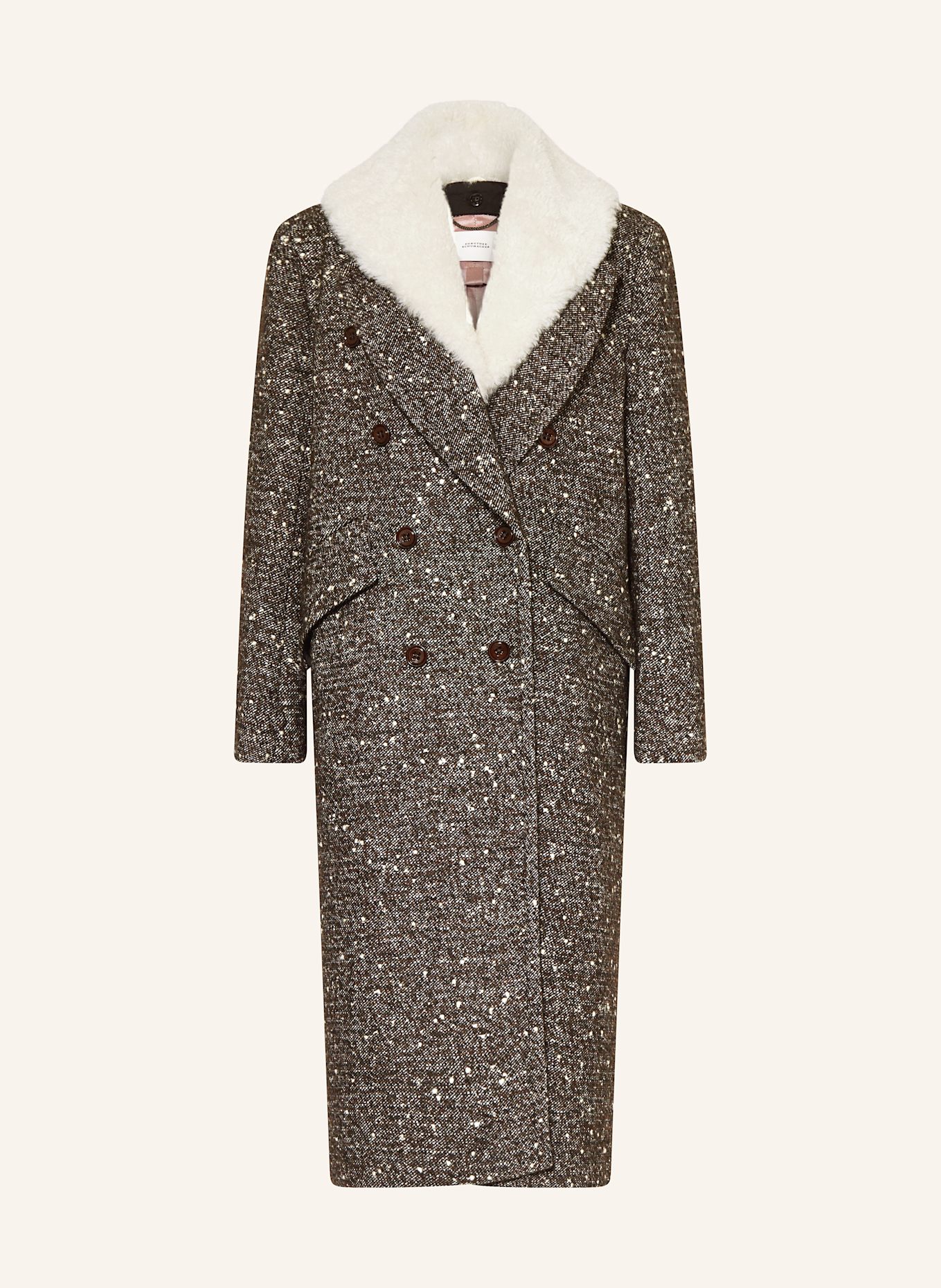 DOROTHEE SCHUMACHER Mantel COZY ATTRACTION mit abnehmbarem Kragen: WEISS / BRAUN / GRAU