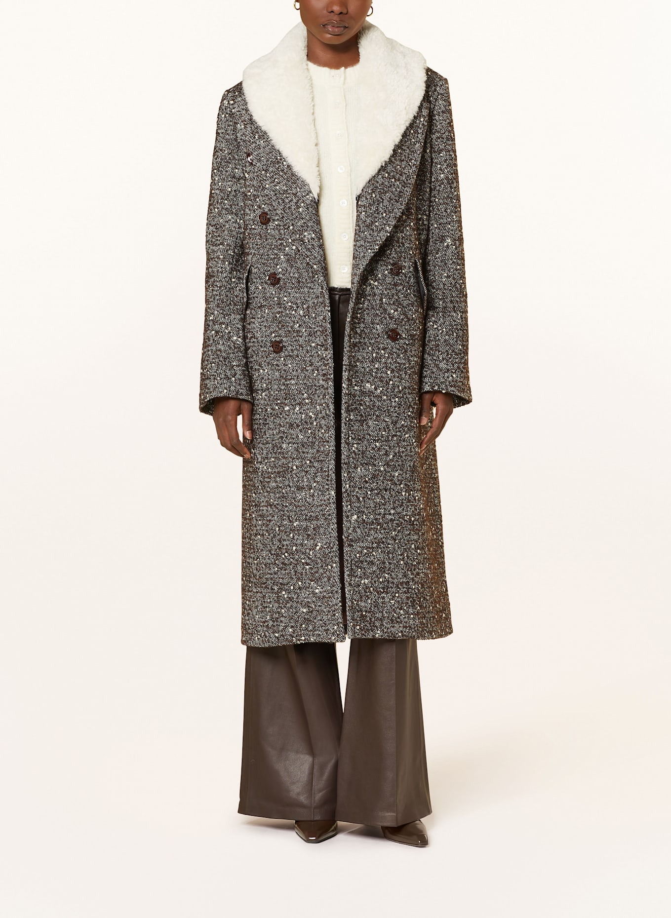 DOROTHEE SCHUMACHER Mantel COZY ATTRACTION mit abnehmbarem Kragen: WEISS / BRAUN / GRAU