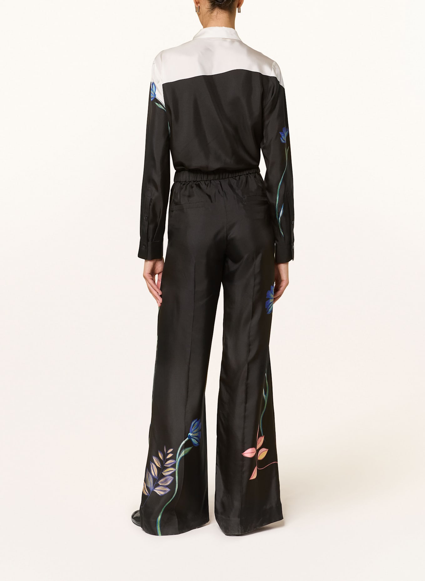 DOROTHEE SCHUMACHER Marlenehose SEDUCTIVE BLOOM aus Seide: SCHWARZ / BLAU / GRÜN