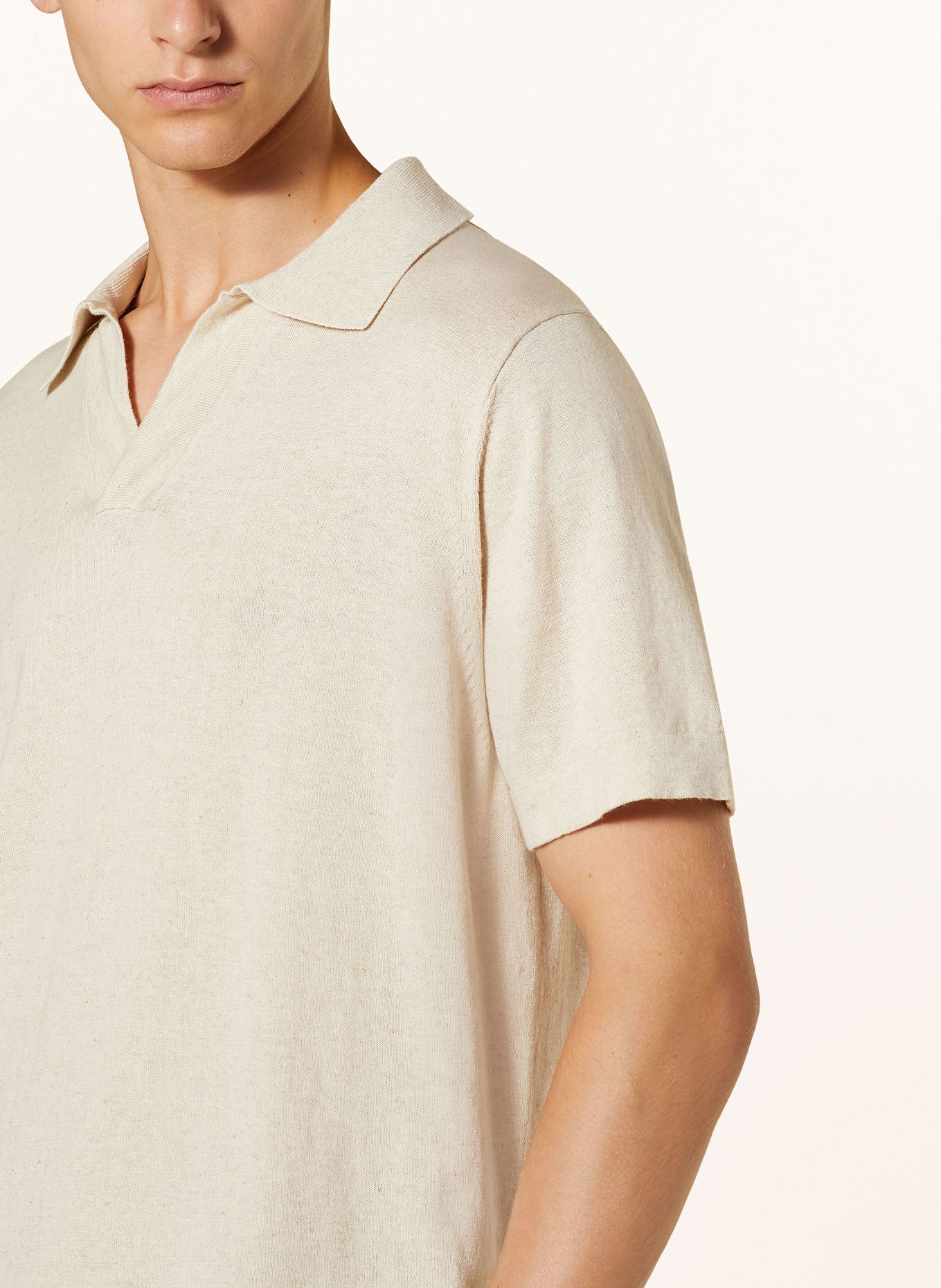 NN.07 Strick-Poloshirt RYAN mit Leinen: BEIGE
