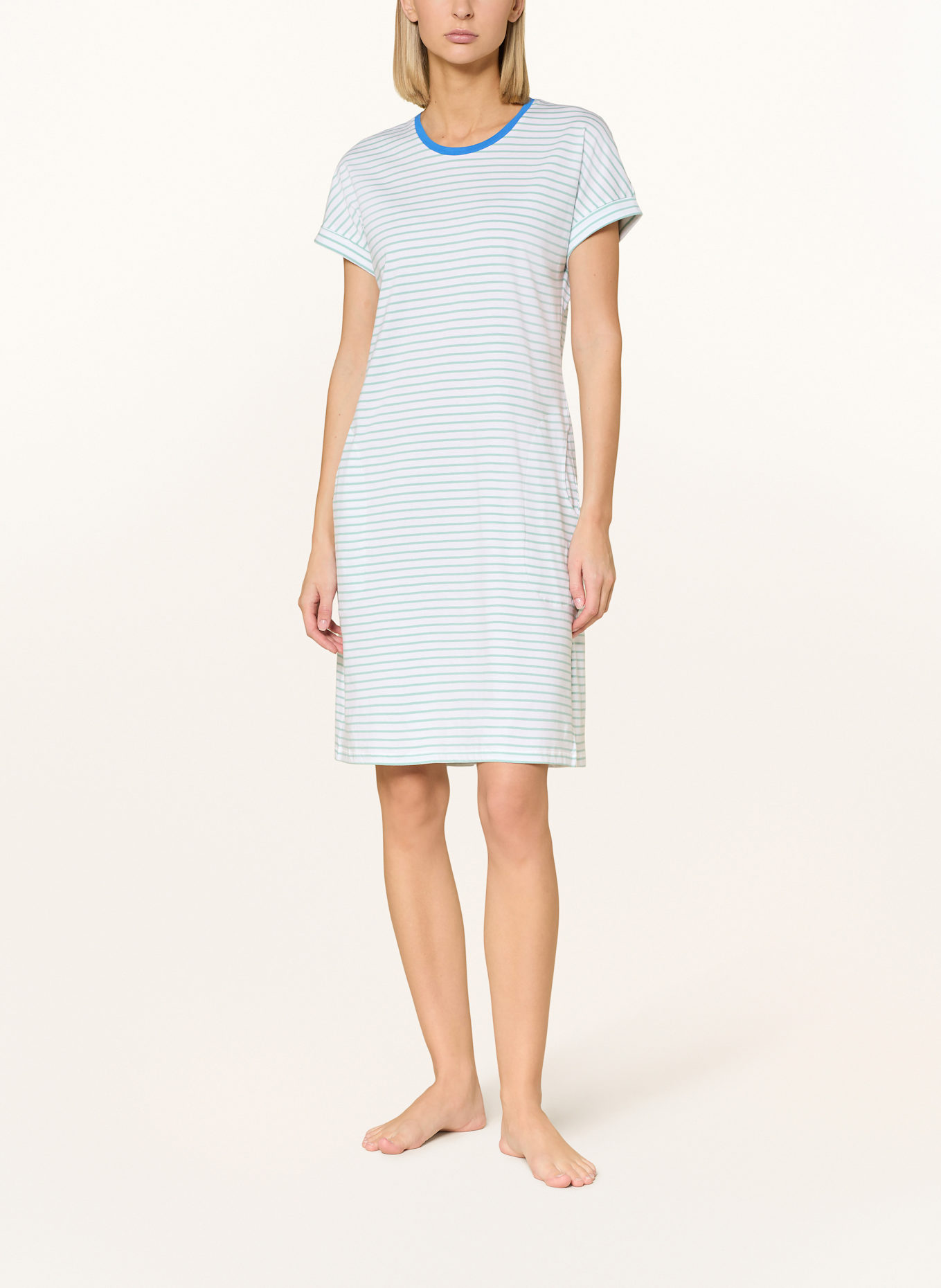 SCHIESSER Noční košile CASUAL ESSENTIALS: MODRÁ / BÍLÁ