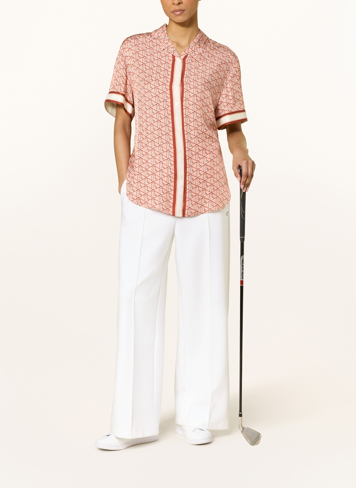LACOSTE Satinbluse: ROSA/ DUNKELROT/ CREME