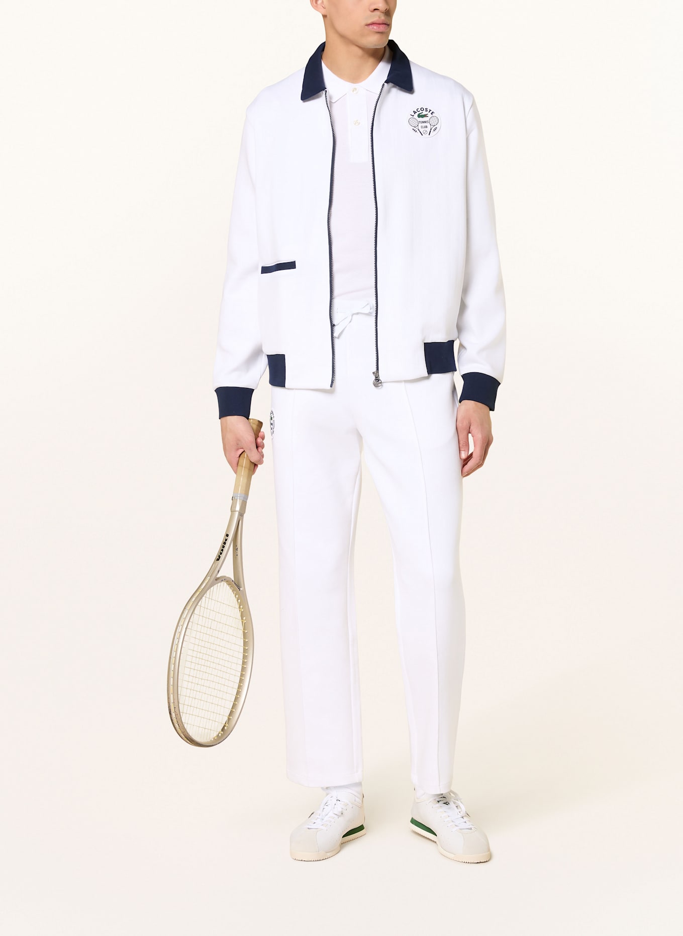 LACOSTE Trainingsjacke HERITAGE: WEISS/ DUNKELBLAU