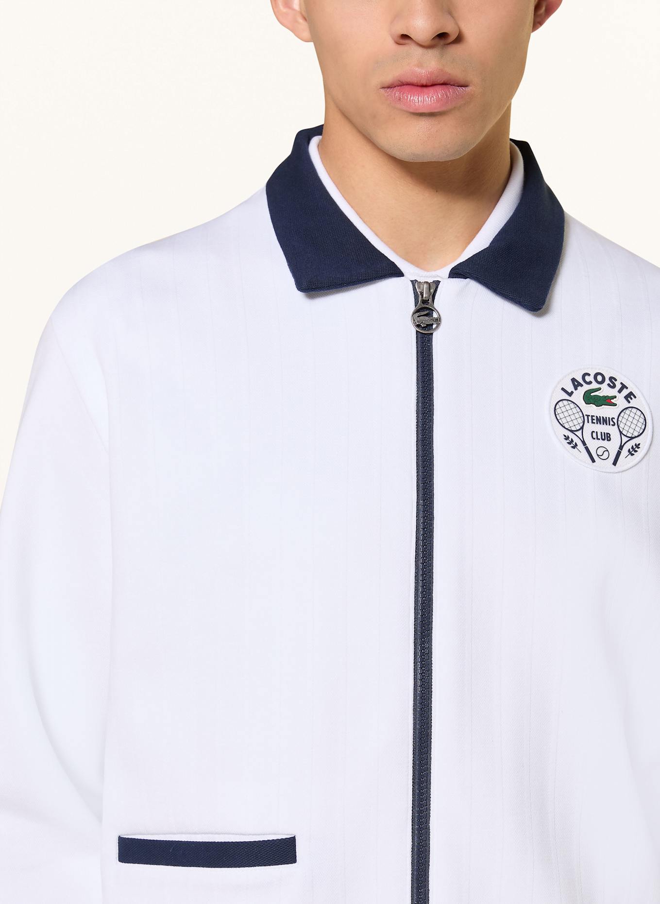 LACOSTE Trainingsjacke HERITAGE: WEISS/ DUNKELBLAU