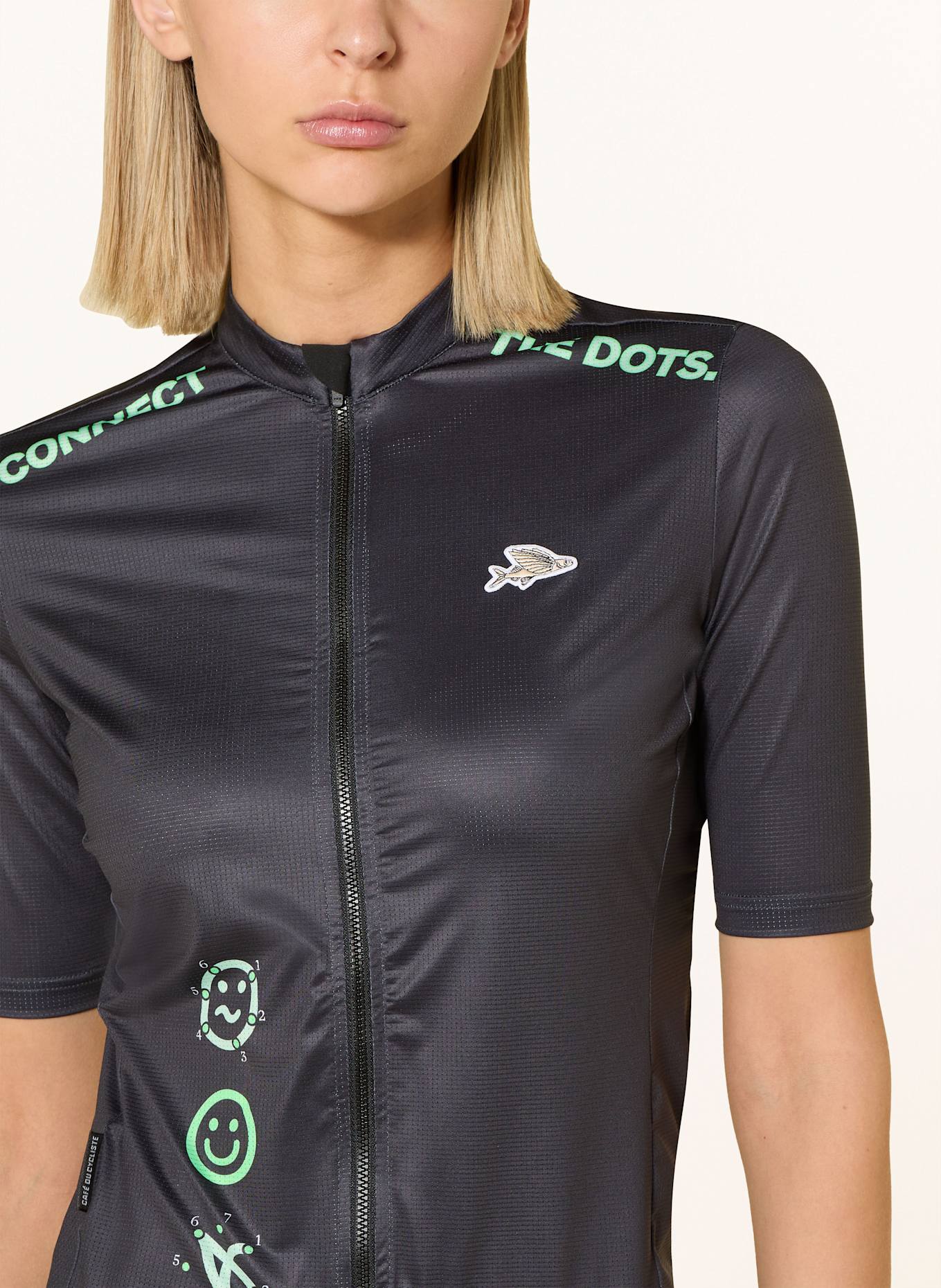 CAFÉ DU CYCLISTE Koszulka rowerowa FLEURETTE: CZIEMNOSZARY / JASNOZIELONY